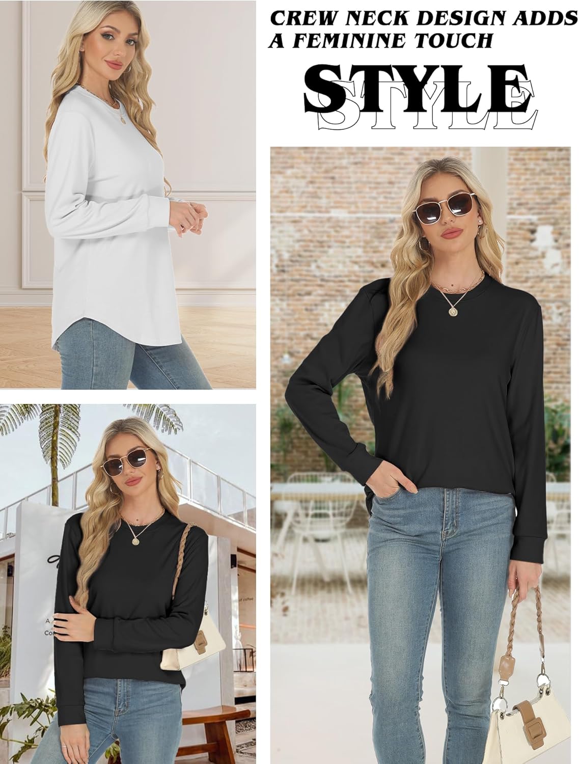 Long Sleeve Shirts for Women, Crew Neck Side Split Tunic Tops, Loose Fit T-Shirts Casual Tunic Pullover Trendy Clothes - Image 6