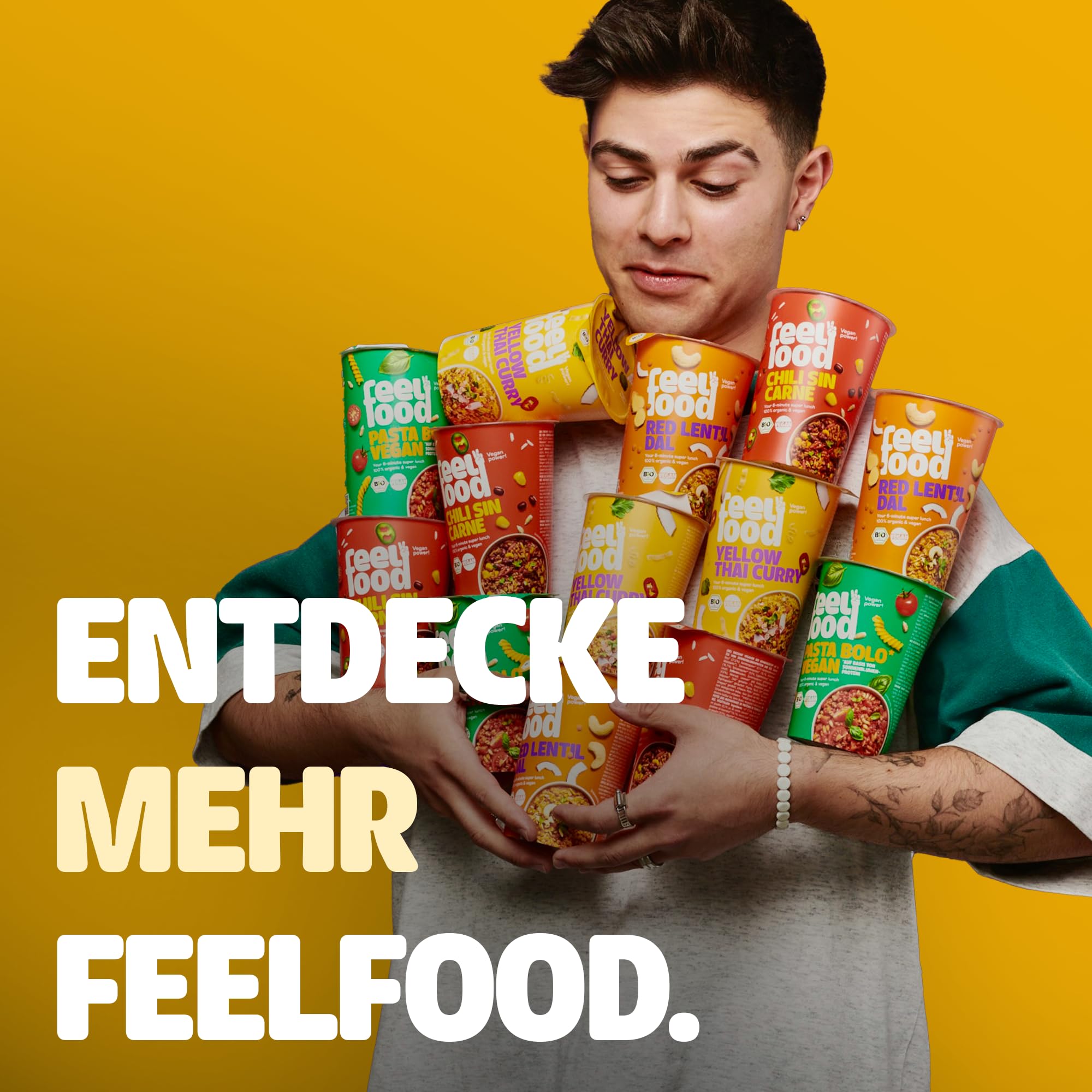 Feel Food – BIO Instant Lunch Chili Sin Carne vegan 8er Probierpaket – Fertiggericht mit Sonnenblumenprotein-Geschnetzeltem, Reis, Bohnen, Mais etc. – Schnell & sättigend – Ohne Konservierungsstoffe