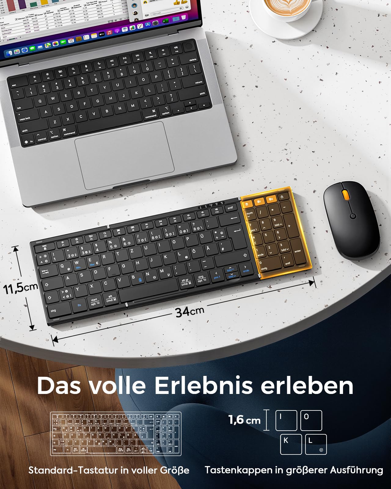 MoKo Clavier et Souris Pliable sans Fil QWERTZ, 2,4G + Double Bluetooth