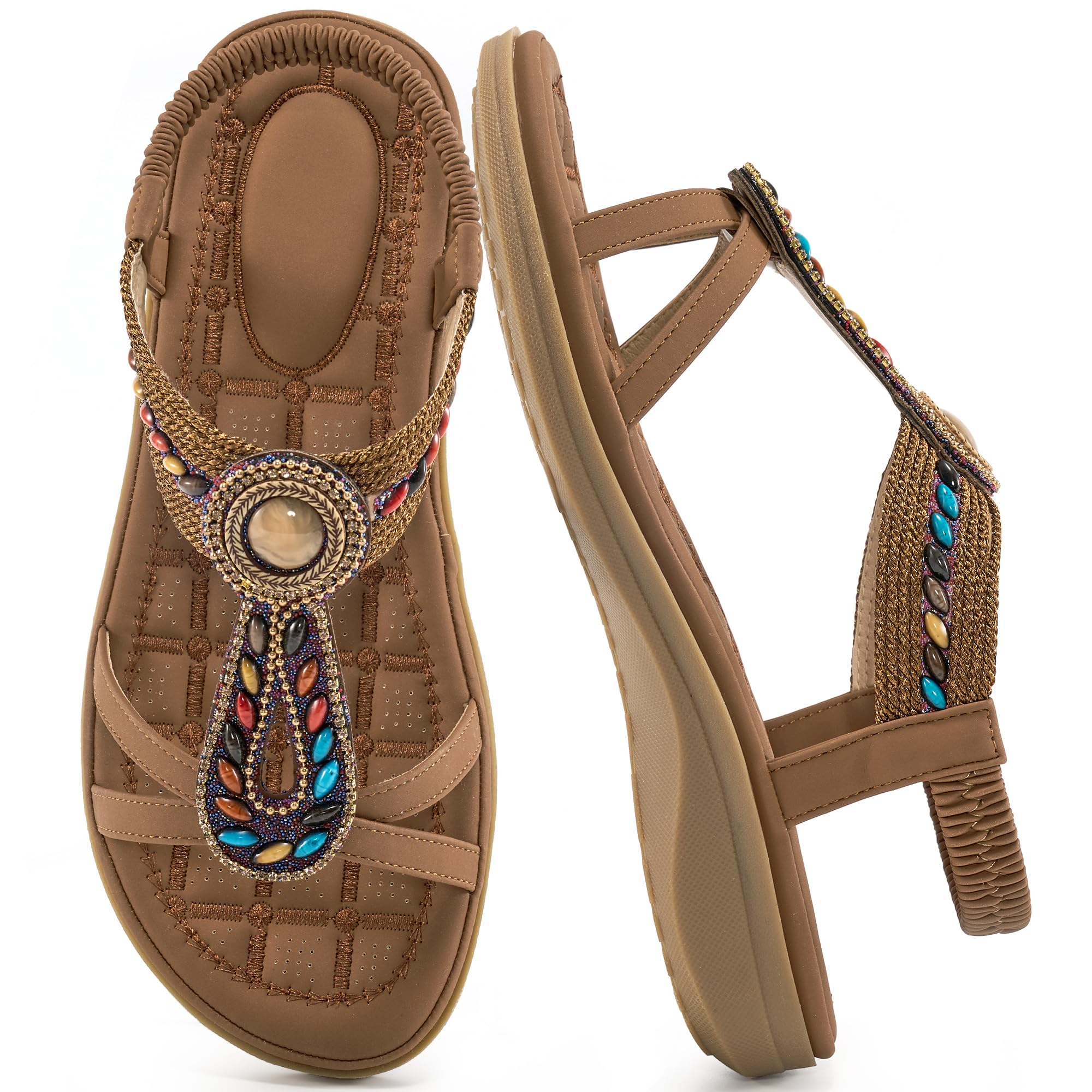 Ecetana Womens Sandals Dressy Summer Comfortable Slip On Bohemian Flats Sandals Beach Shoes for Walking
