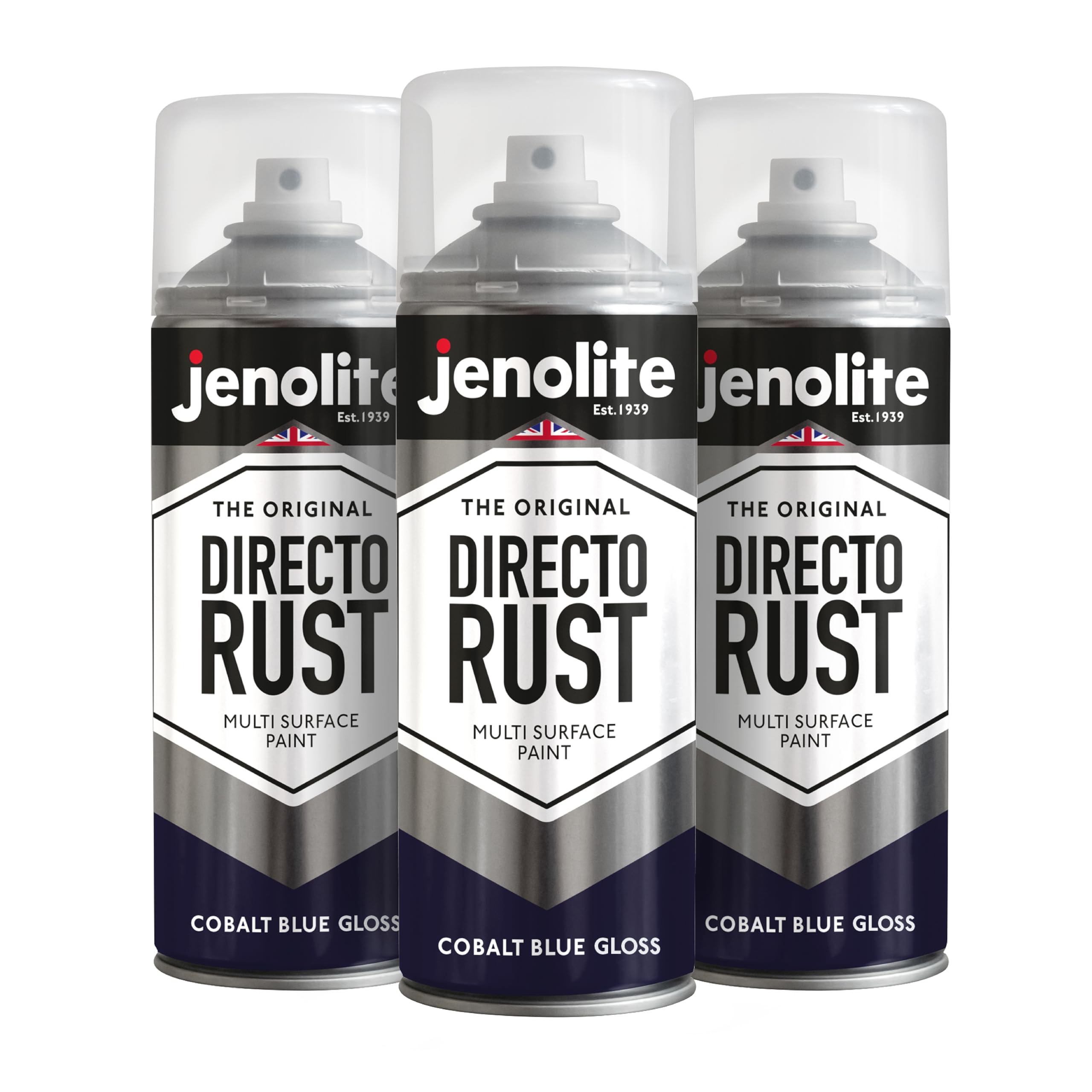 Jenolite Cobalt Blue Directorust Gloss Spray Paint | | 3 X 400Ml | Direct To Rust Spray Paint For Metal | Multi Surface Gloss Spray Paint For Wood, Metal, Plastic, Ceramic| Ral 5013