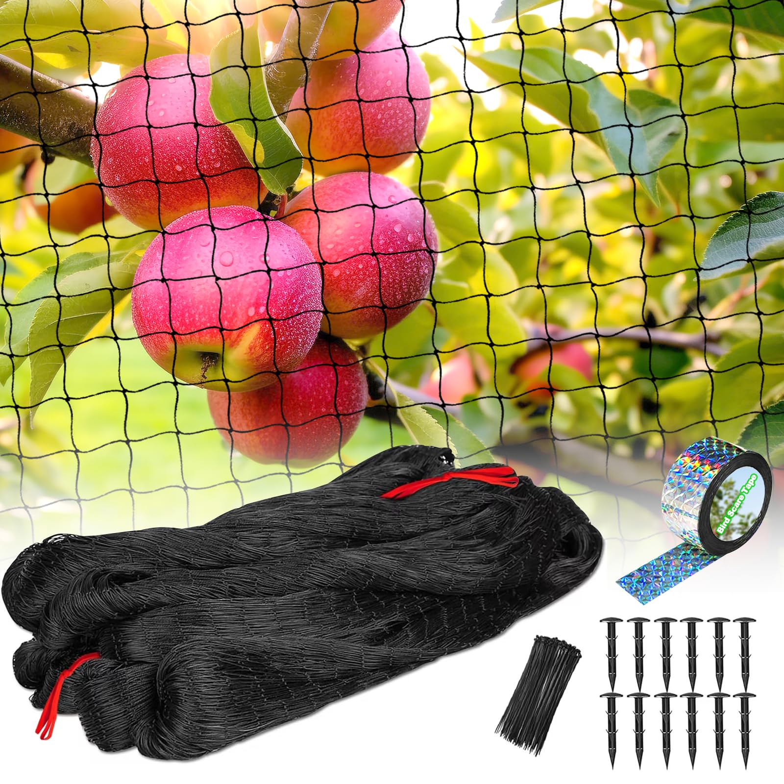 BSTPCOO 50'x50' with 2" Mesh Bird Netting for Chicken Coop with Bird Scare Tape, Hawk Nettings for Chicken Run, Heavy Duty Poultry Nettings Chicken