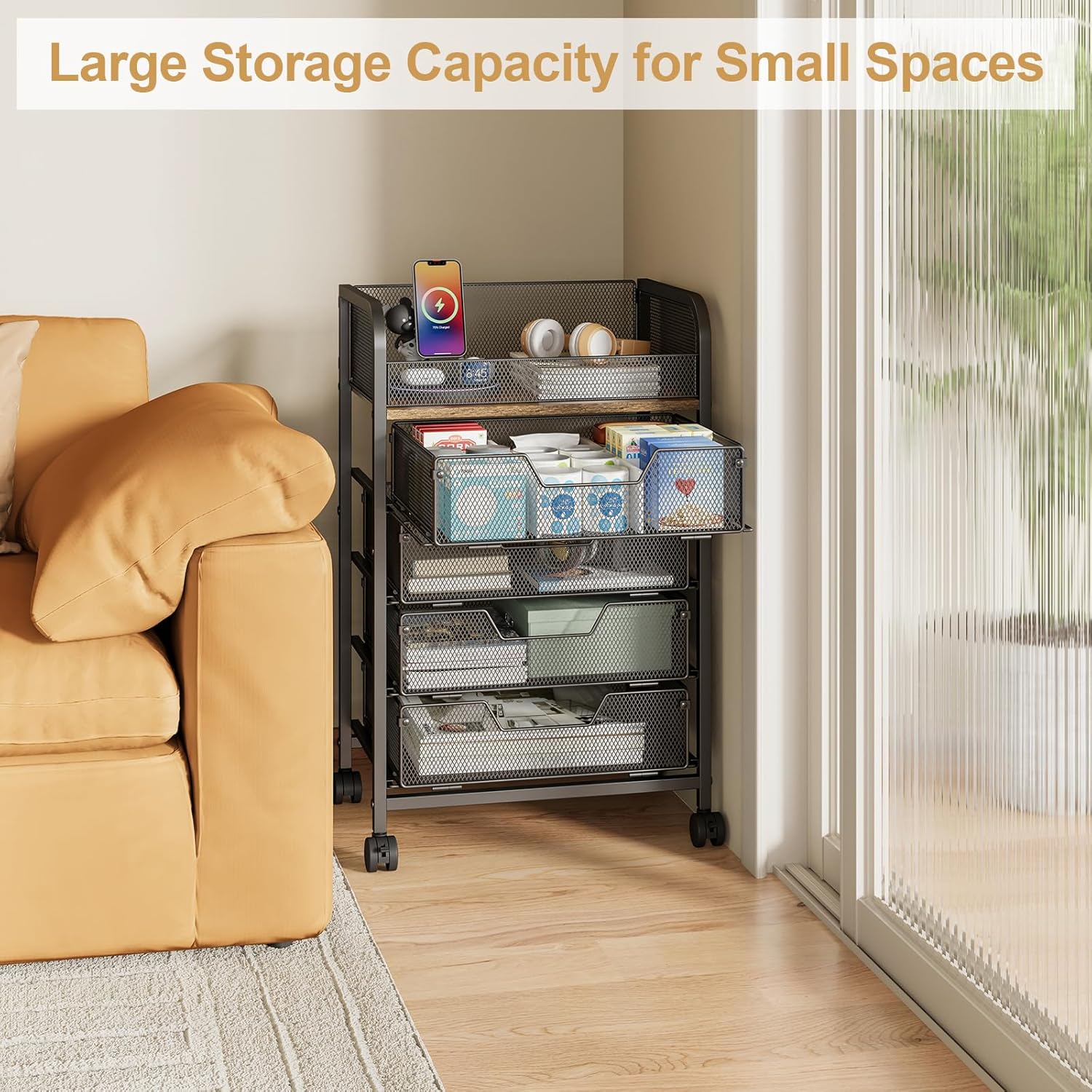 5-Tier Craft Organizer Cart with Wheels-Storage Cart with Drawers,Lockable Wheels Rolling Utility Cart,Makeup Cart with DIY Divider,Office Supply Organizer Storage for Studio,Office Patent Pending - Image 7