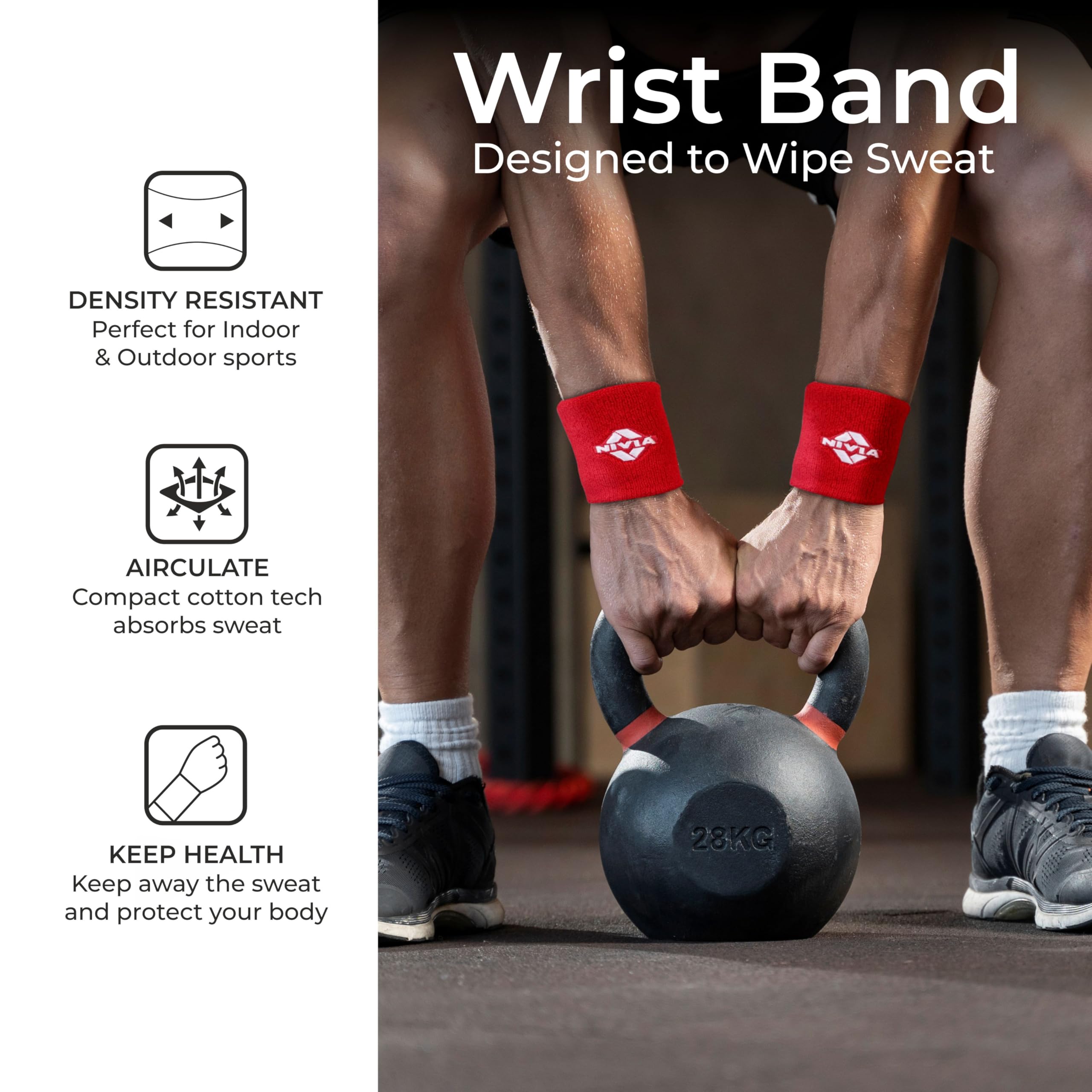 Nivia Sweatband for Men & Women, Wristbands for Tennis, Basketball, Running, Sweat Band for Gym & Athletes (Small, Red)