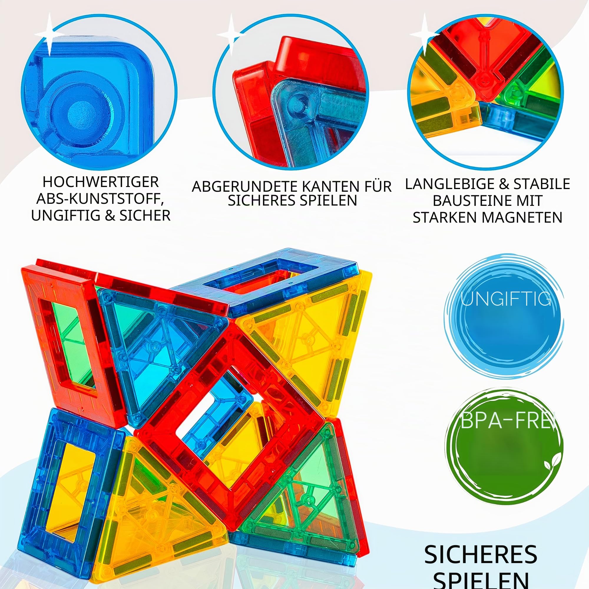 SUNNY AUNTIE Magnetische Fliesen, 150-teiliges XL-Set mit Aufbewahrungstasche, magnetische Bausteine für Kinder im Alter von 3–8 Jahren, STEM-Magnet-Bauspielzeug für Jungen und Mädchen