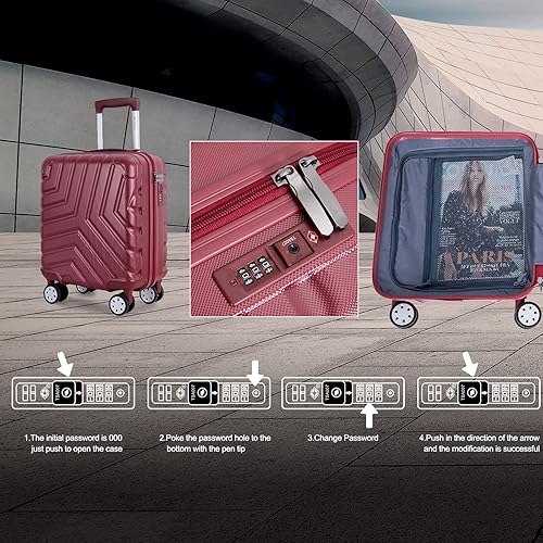 Miniatura 6 de Equipaje de mano, maleta rígida ligera de 18 pulgadas con ruedas giratorias, maletas pequeñas de viaje de negocios con mango telescópico, bloqueo