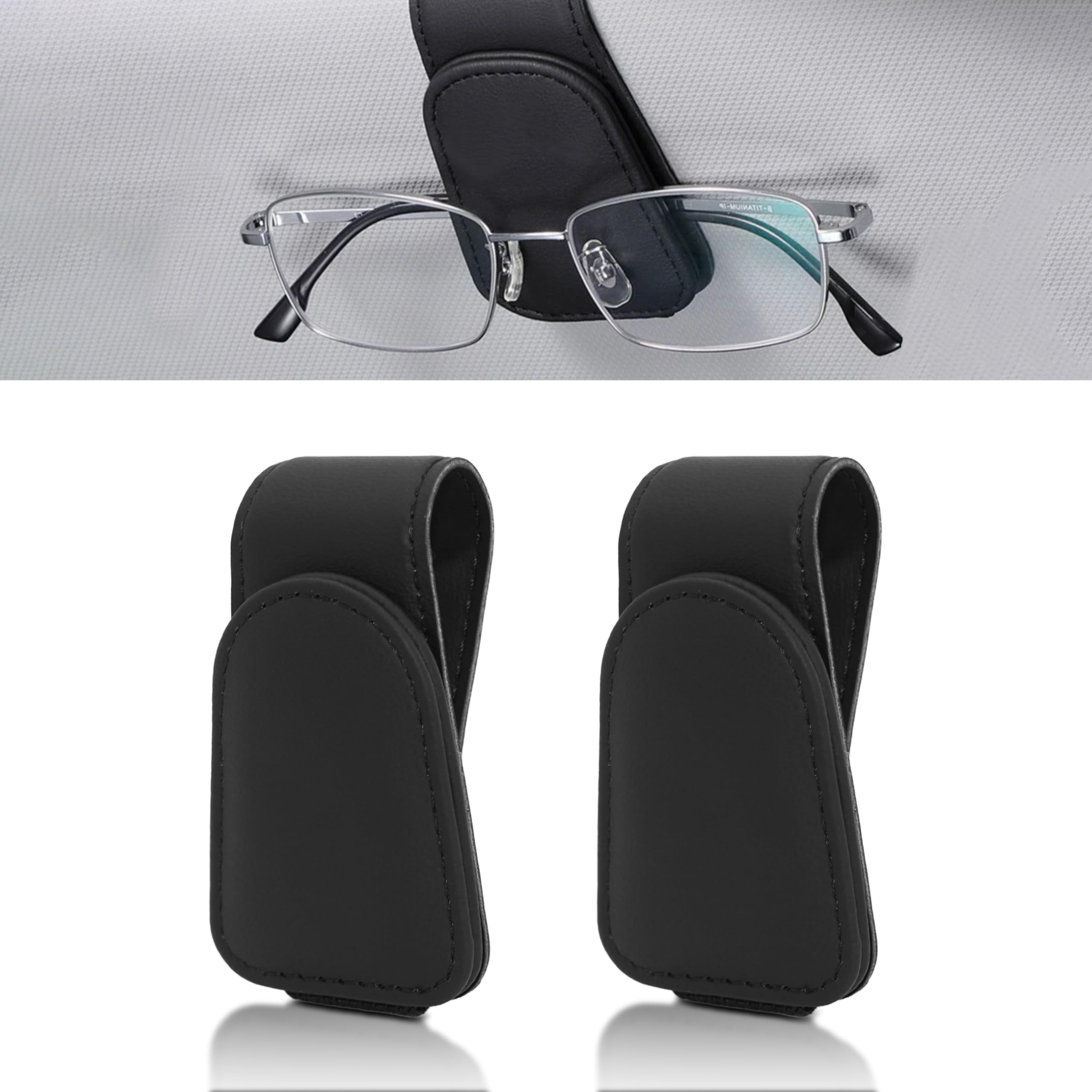 2 Stück Magnetische Brillenhalter Für Auto-Sonnenblende – Leder-Halterung Für Sonnenbrille & Tickets