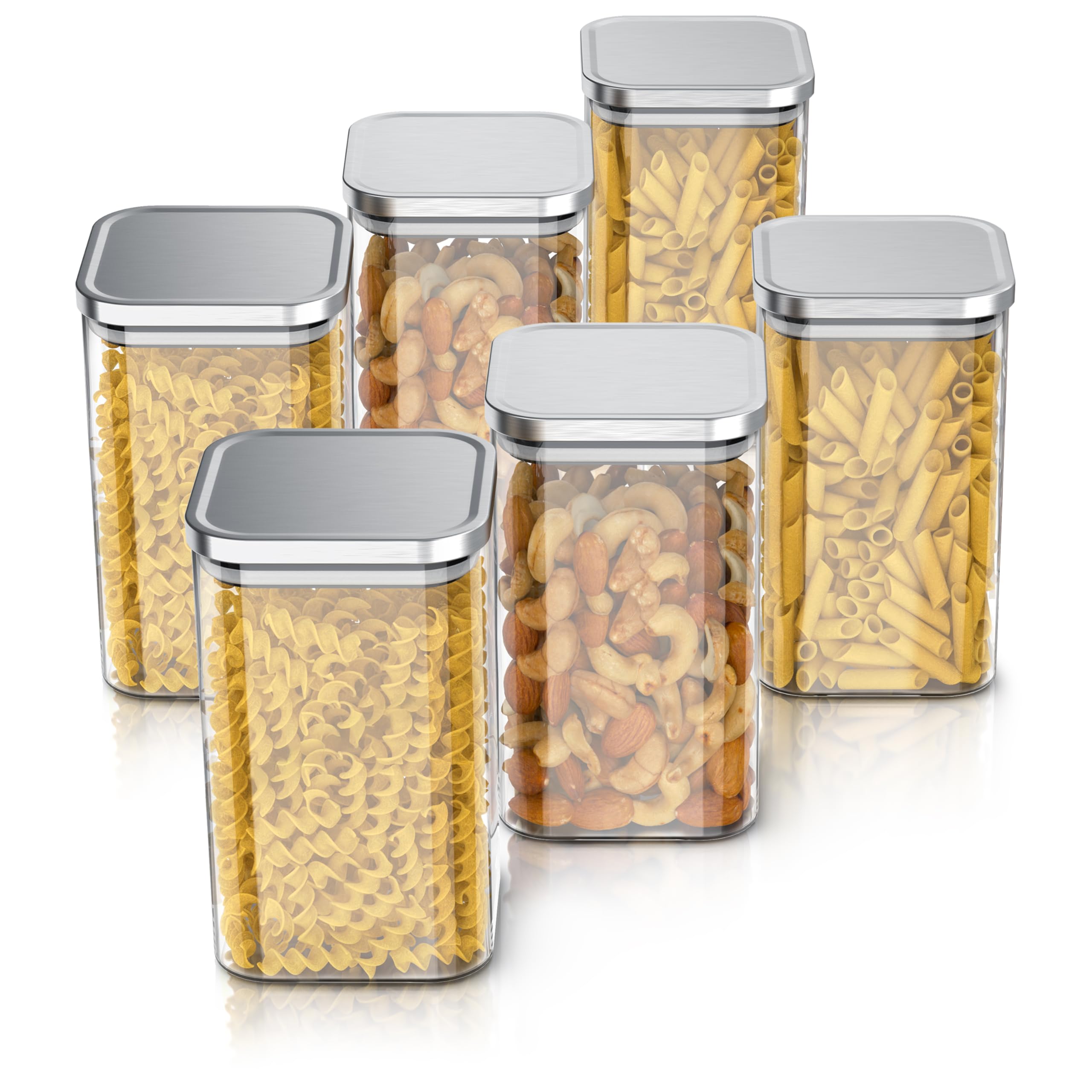 Arendo - Vorratsbehälter 1650ml mit Deckel Edelstahl - Sets - Behälter aus Glas – hitzebeständig – Vorratsdosen/Vorratsgläser mit Edelstahl Deckel - luftdicht - für Müsli Zucker Mehl Kaffee
