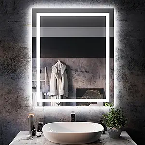 ISKM LED Mirror for Bathroom Lighted Vanity Mirror for Wall Front Lights + Backlit LED Bathroom Mirror Anti-Fog Tempered Glass ETL Listed (Front and Backlit, 36''L x 30''W)