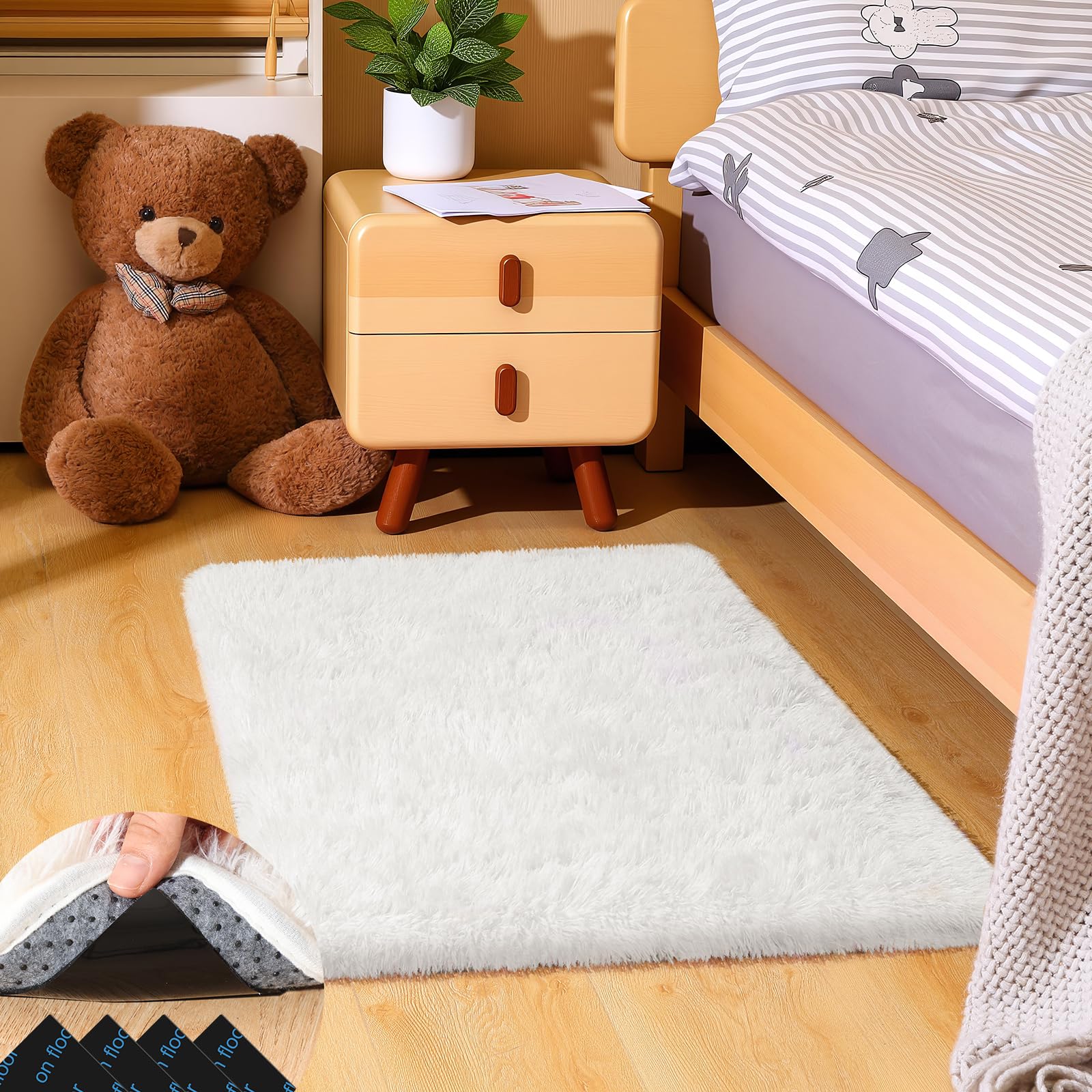 2x3 Cream White Rugs for Bedroom Living Room Fluffy Small Area Rug Soft Shag Carpet for Kids Boys