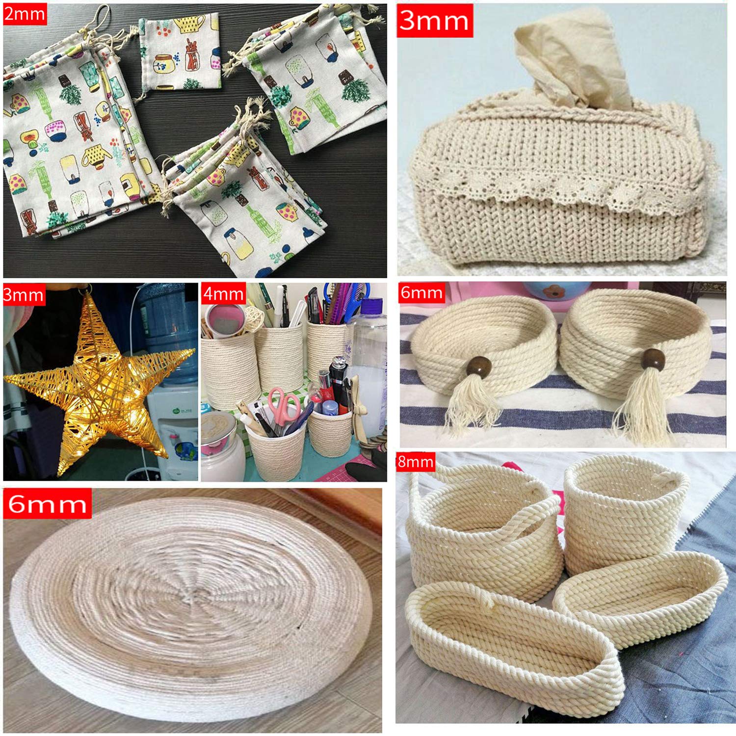 Cuerda,Cuerda de Nylon,Cordón de Algodón Macramé Beige,Cuerda de Macramé de Algodón Natural Grueso 4 Hilos Retorcidos,Cordón de Macramé for Colgar en la Pared,Decoraciones de Manualidades de Macramé D