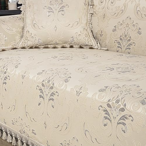 Miniatura 5 de Loom and Mill Fundas de sofá de lujo, funda clásica de damasco jacquard de felpilla gruesa, protector de muebles con borde de encaje y borlas hechas