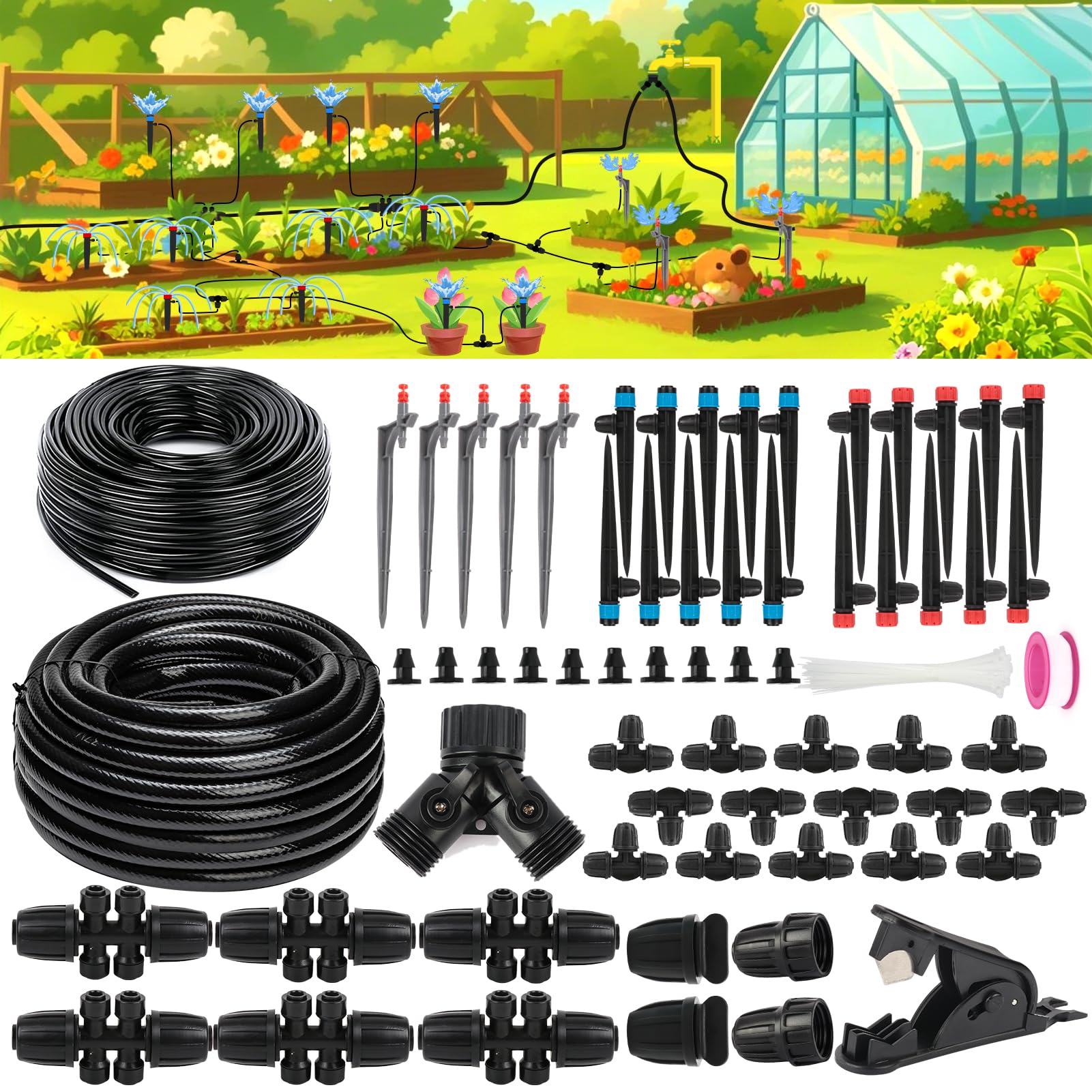 Sulataya 236FT Drip Irrigation System, Automatic Drip Irrigation Kits with 1/2 1/4 Drip Irrigation Tubing for Outdoor Plan...