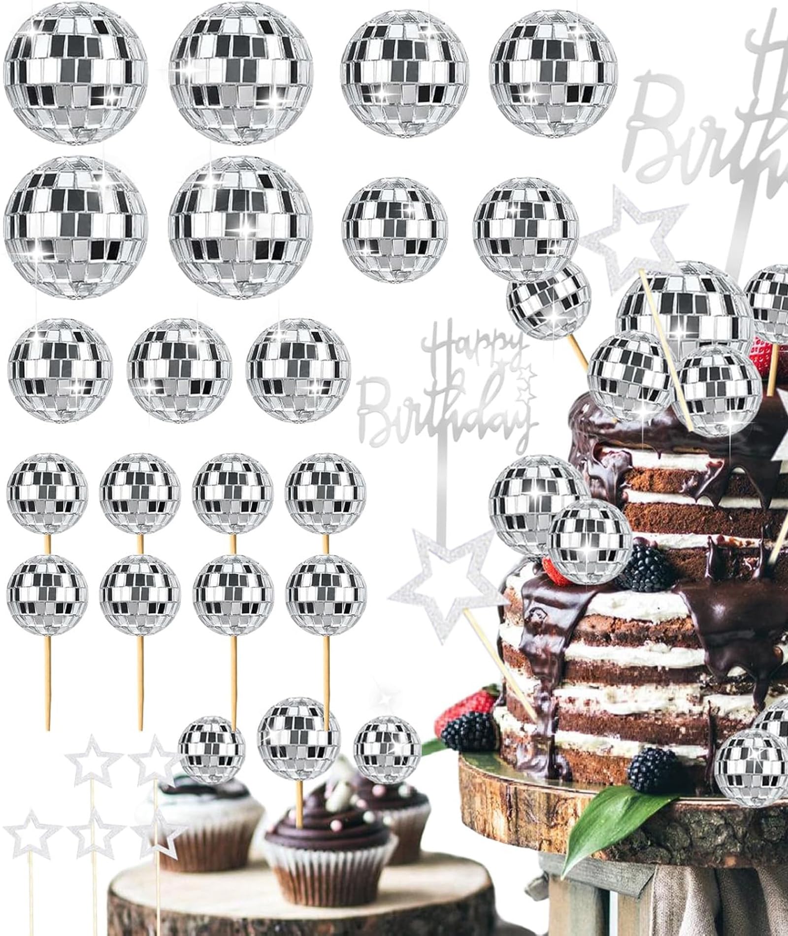 25 Pcs Disco Ball, Disco Ball Decor, Cake Toppers for Cake Decoration, Suitable for Wedding Celebrations, Birthday Parties and Holiday Events-image-46