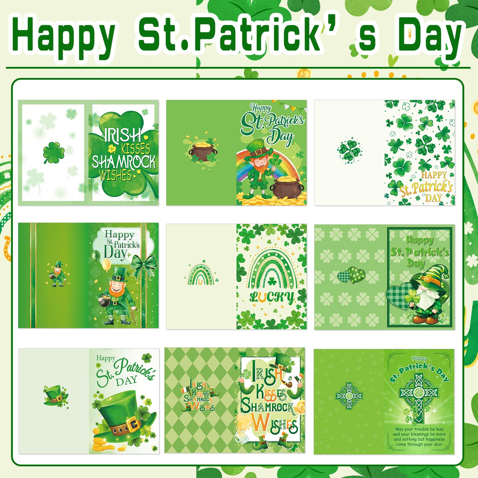 HOWAF 9 St Patricks Day Cards with Envelopes Stickers, Happy St.Patrick's Day Card - Image 3