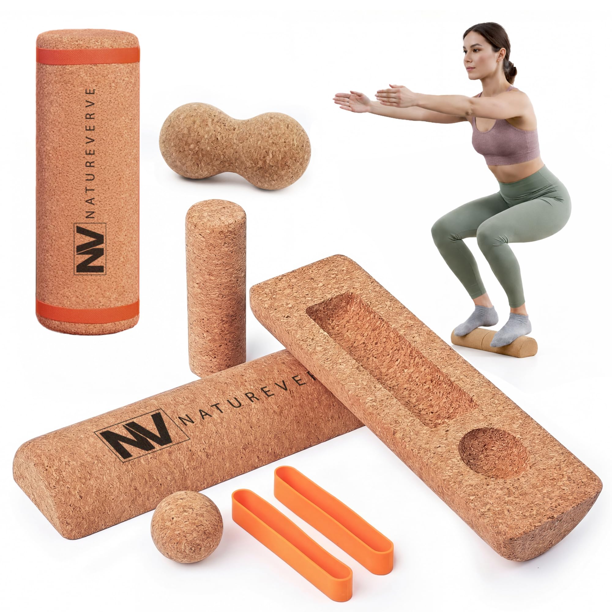 NATUREVERVE Cork Balance Board-premium Cork 5-in-1 Foot & Ankle Strengthener Set- Balance Trainer With Massage Roller, Peanut Ball & Toe Resistance Bands-wobble Board For Adults-improve Foot Function