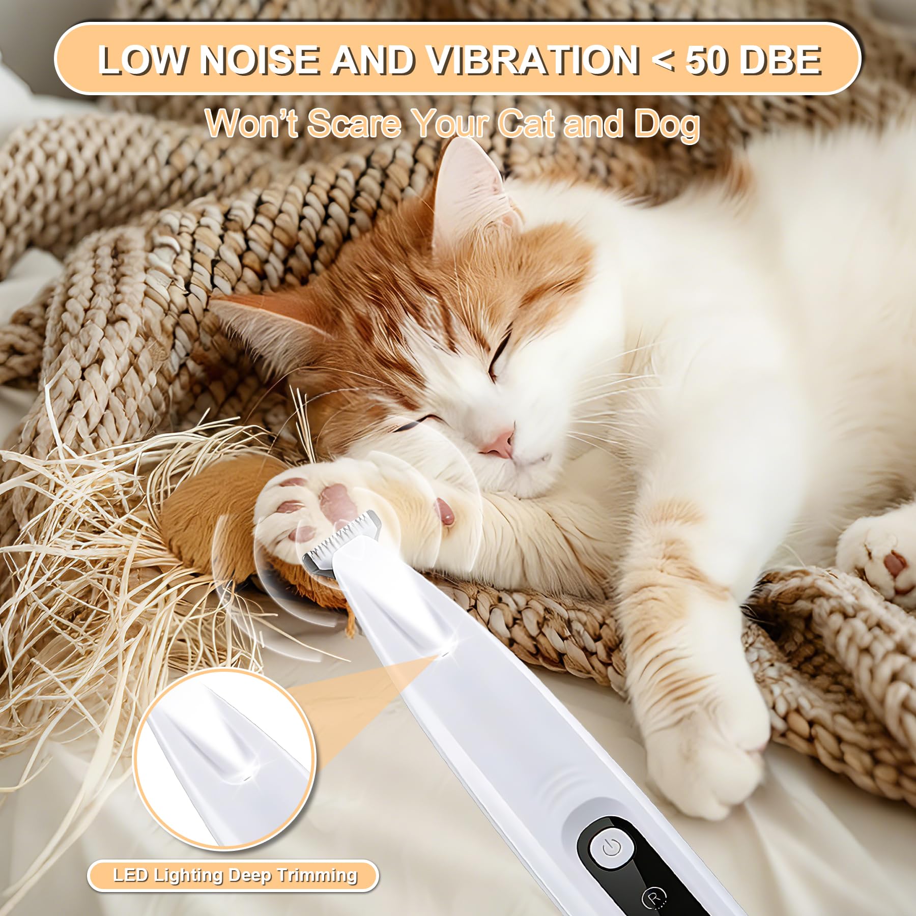 Tosatore Zampe Per Cani Con Luce LED – Tagliapeli Ricaricabile USB, Silenzioso, Per Gatti E Piccole Zone (Orecchie E Cuscinetti)