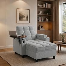 Convertible Sleeper Chair, Pull Out Sofa Bed with Adjustable Backrest & Hidden Storage Armrest, Single Sofa Recliner with USB Charging Port & Cup Holders for Living Room, Bedroom, Gray