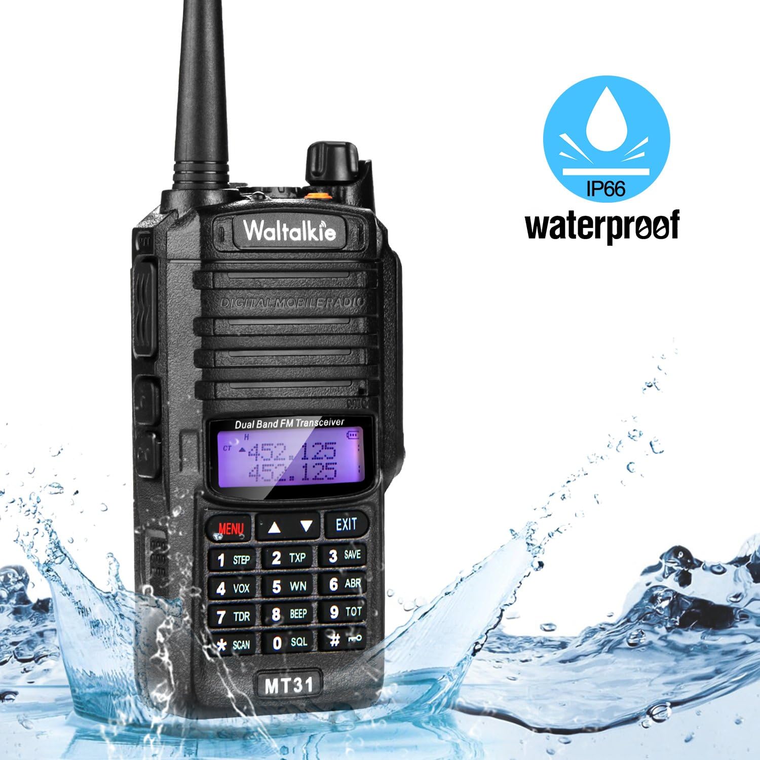 Waltalkie Walkie Talkie, High Power Two Way Radio Walkie Talkie Transceiver with Built-in LED Flashlight, IP66 Waterproof & Dustproof for Indoor & Outdoor Activities - Black