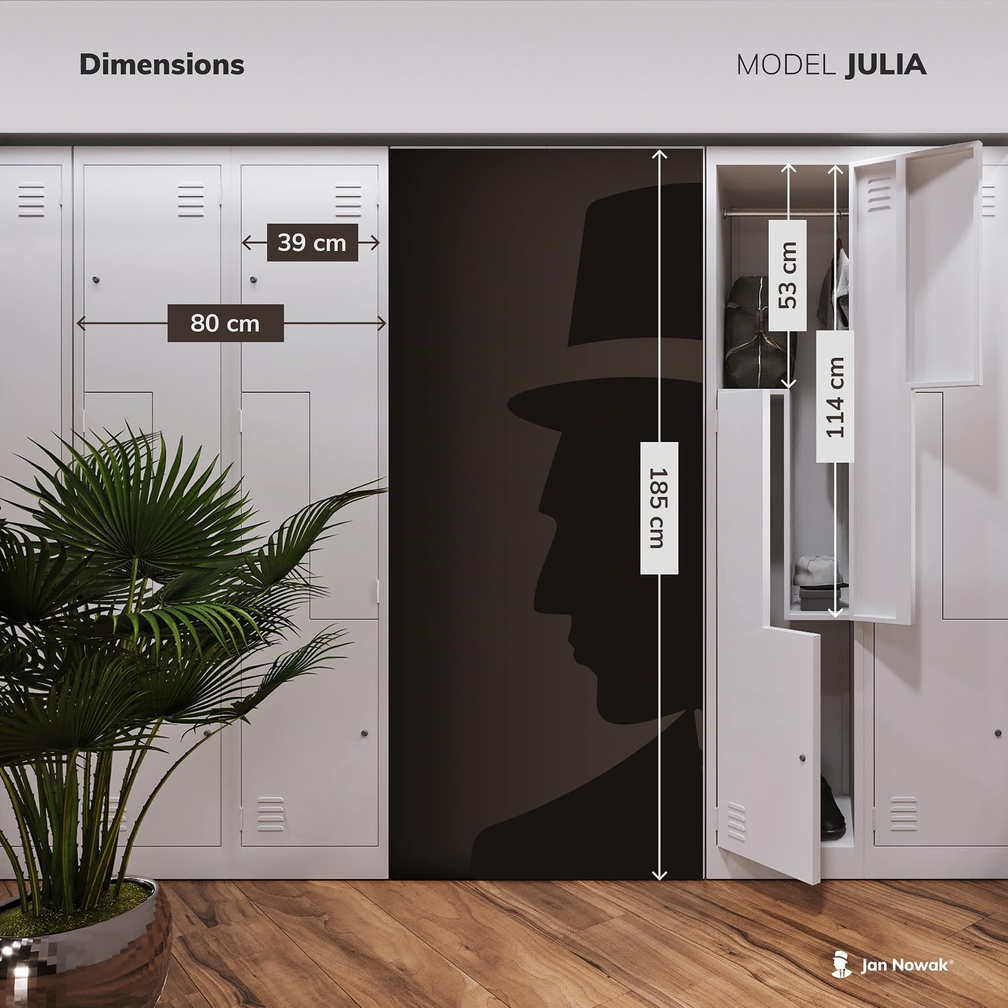 Domator Armoire vestiaire Z02 Casier Metallique avec 4 Compartiments Fentes d'aération Revêtement par Poudre 185 cm x 80 cm x 45 cm (Gris)