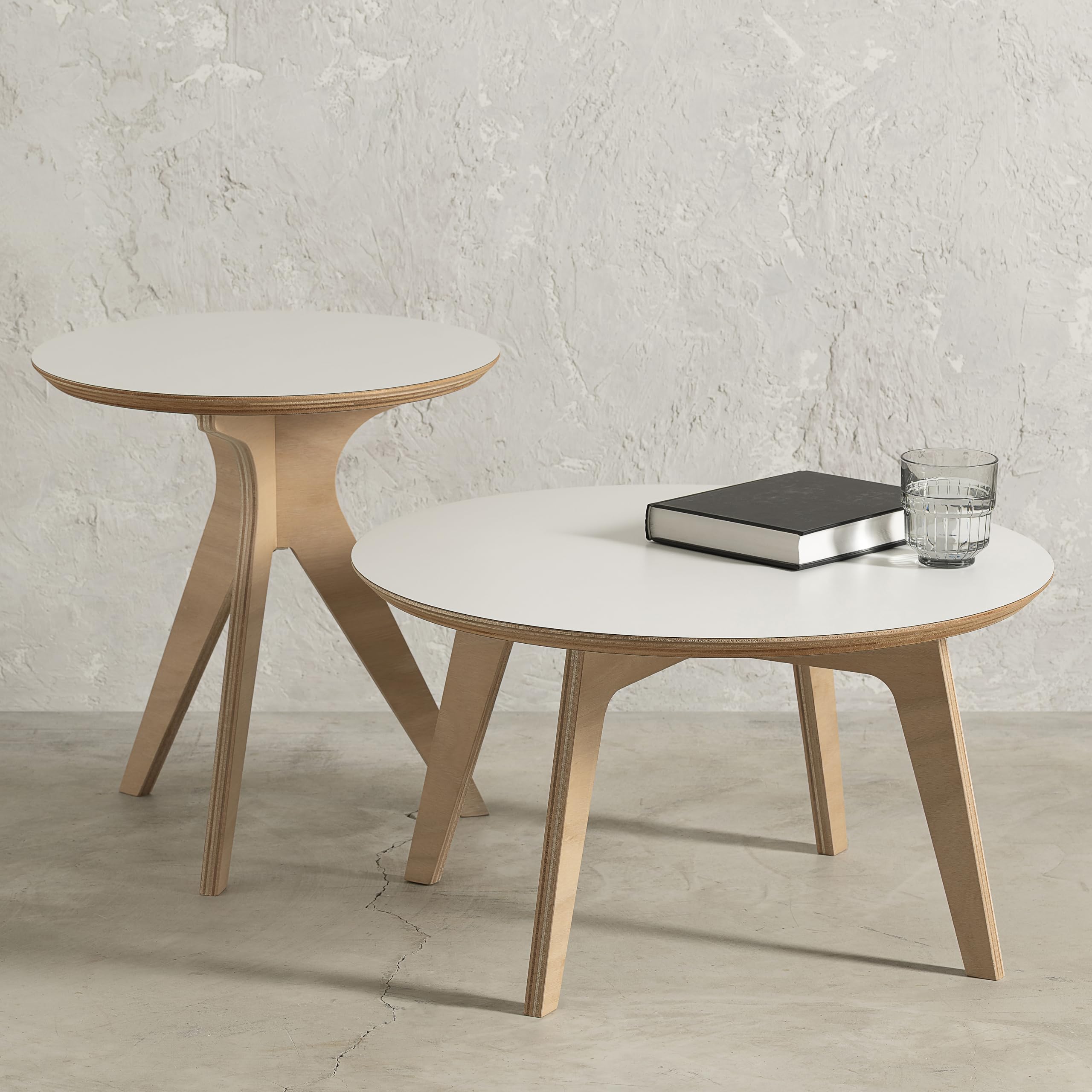 Tables Basses en Bois d'Okoumé DOMINIS Lot de 2 Tables Rondes Salon