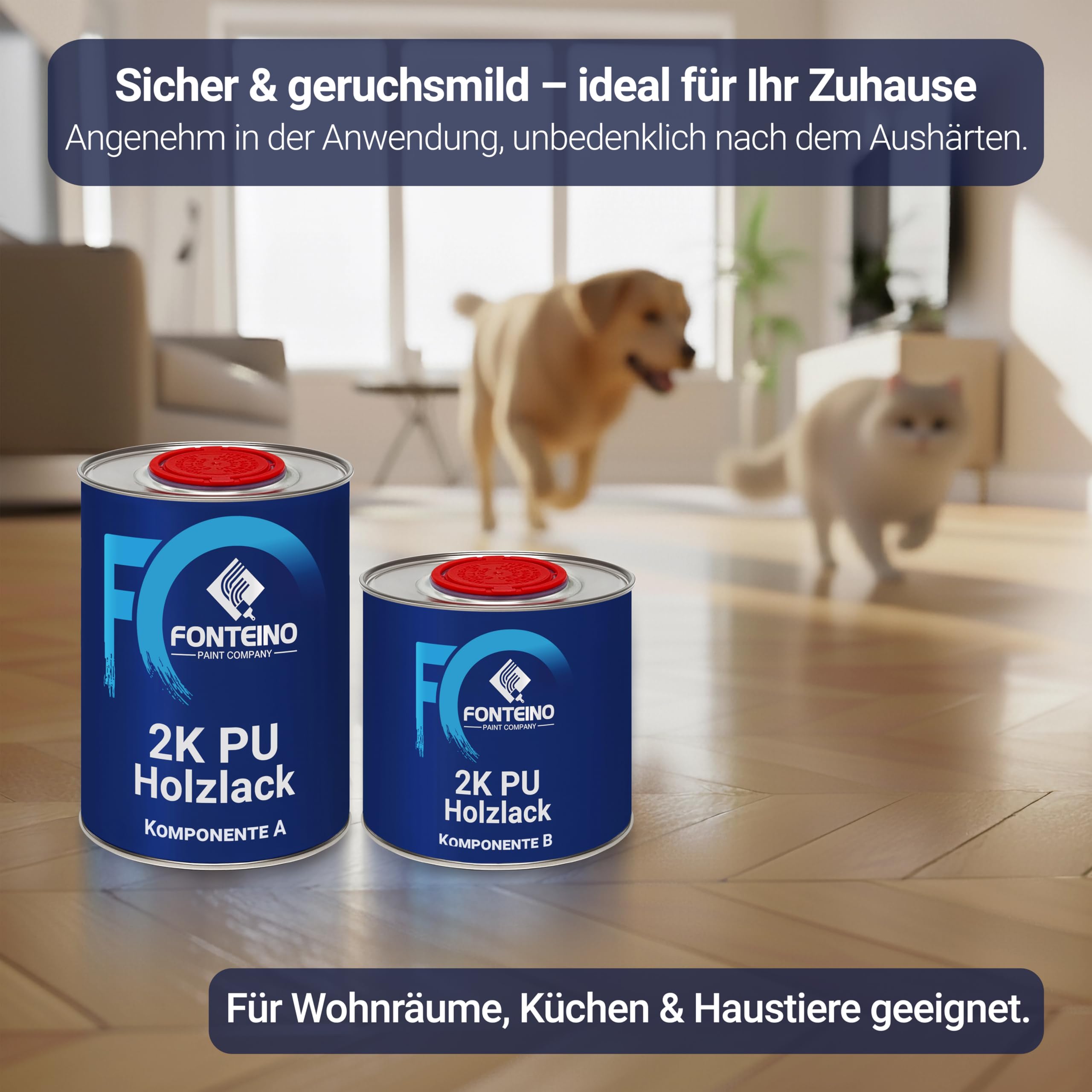 2K PU Holzlack Farblos Matt – Parkett- & Treppenlack, Klarlack für Möbel, Tischplatten, schlagfest, abriebfest & für Innen und Außen– 5Kg Lack + 2,5Kg Härter