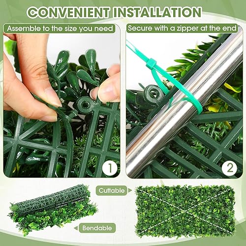 Miniatura 3 de 12 paneles de pared de césped de 20 x 20 pulgadas, paneles artificiales de boj con protección UV, telón de fondo de pared verde para privacidad,