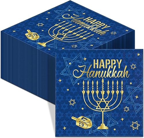 Honoson 100 servilletas de Hanukkah desechables de papel, servilletas de cóctel para almuerzo, servilletas de invitados para fiestas temáticas de