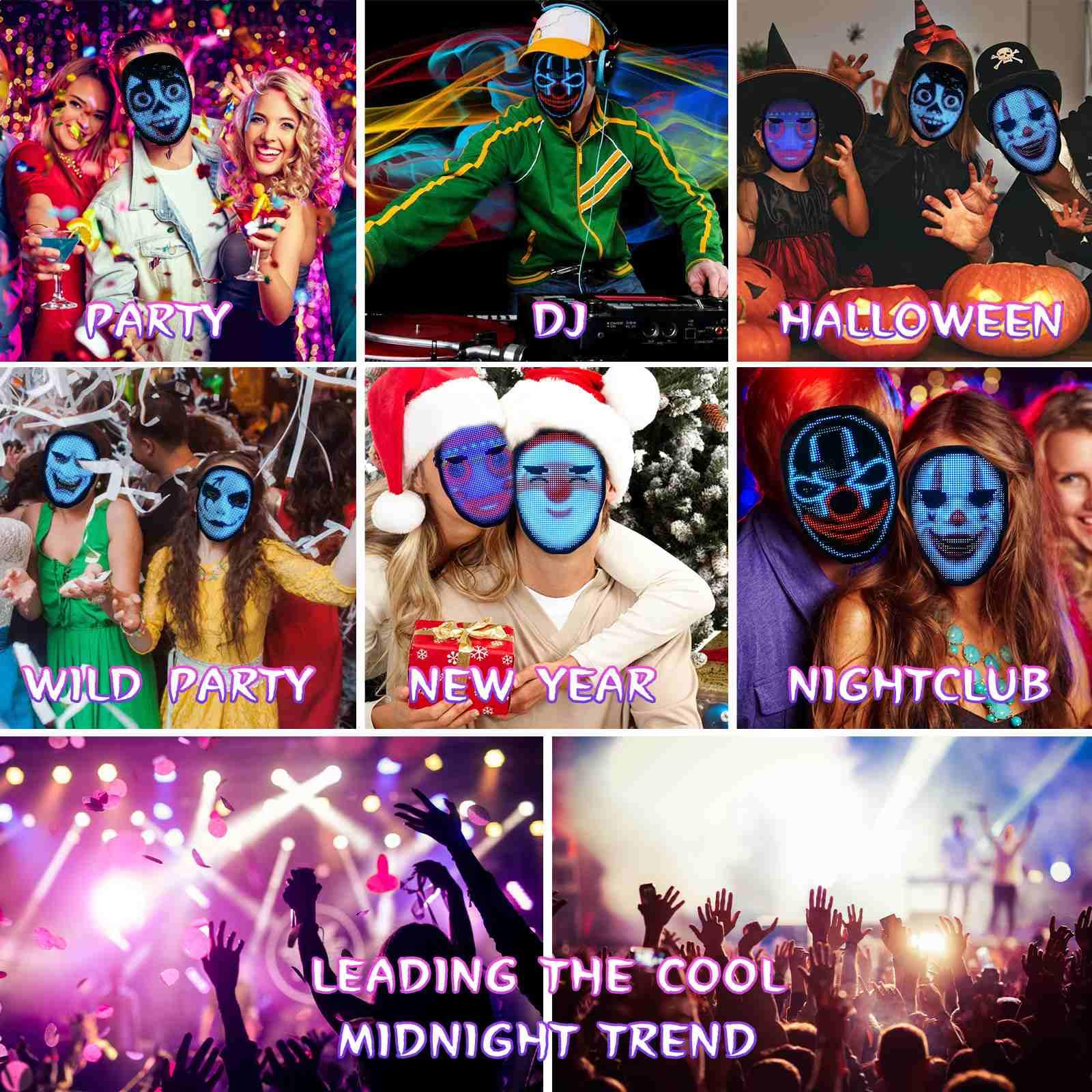 Kouamor Led Masken Leuchtmaske Gruselige Leuchtmasken mit Wireless App Control, LED-Maske mit Gestenerkennung, 45 Animationen, 70 Bilder, DIY-Muster für Kostüm, Cosplay, Party, Maskerade