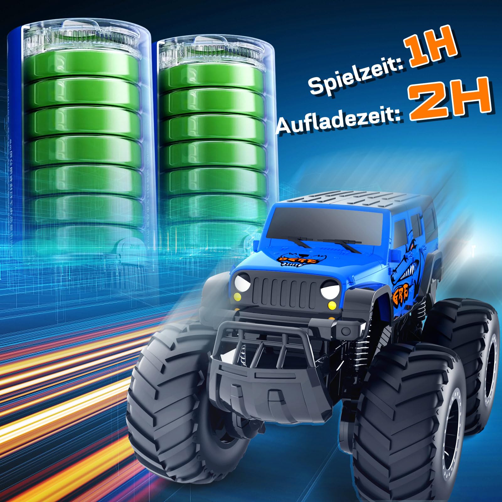 Gindoly Macchina Telecomandata, 2,4 GHz macchina telecomandata per bambini, 4WD 15+ km/h Monster truck radiocomandato,veicolo anfibio con telecomando-Monster