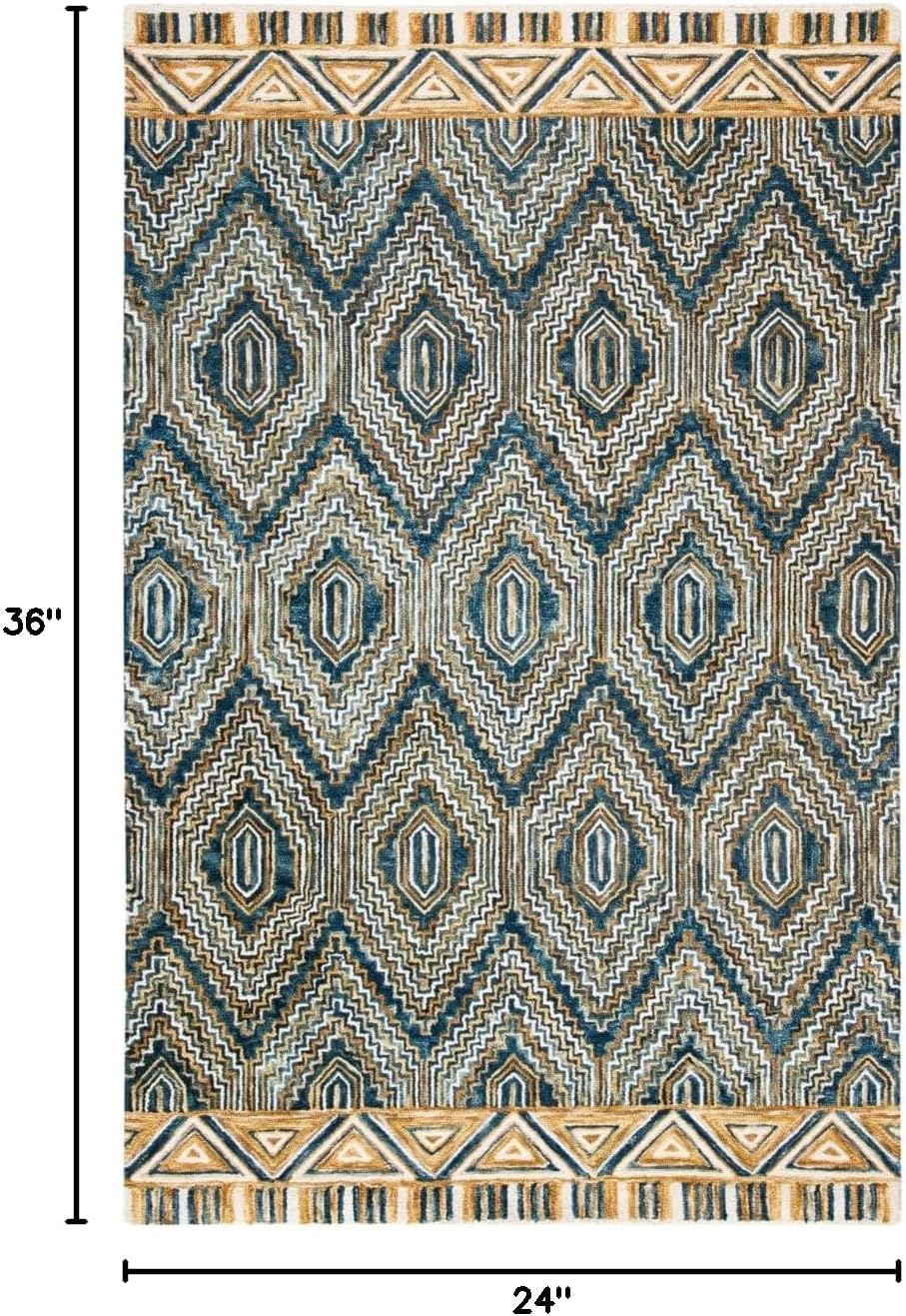 SAFAVIEH Aspen Collection 2' x 3' Blue/Gold APN822M Handmade Boho Wool Entryway Living Room Foyer Bedroom Accent Rug