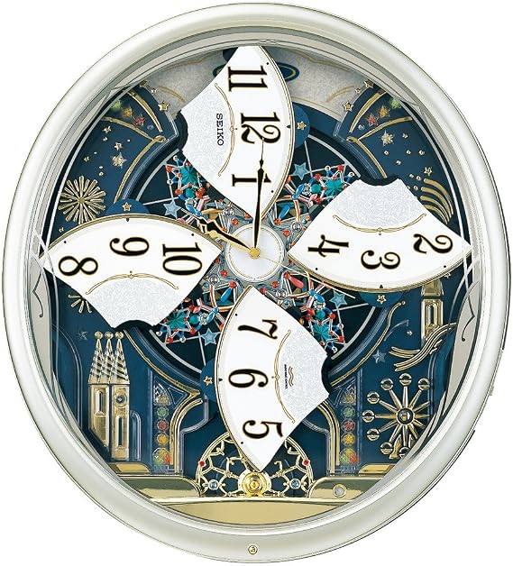 Seiko Clock Wall Clock, Radio, Analog, Mechanical, 6 Melodies, Rotating Decoration, Light Gold, Pearl RE561H SEIKO