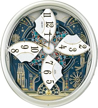 Seiko Clock Wall Clock, Radio, Analog, Mechanical, 6 Melodies, Rotating Decoration, Light Gold, Pearl RE561H SEIKO