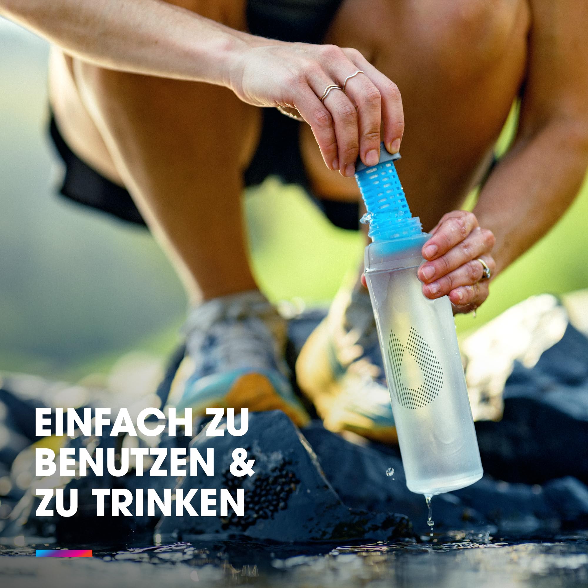 HydraPak UltraFlask+ 500 ml – gefilterte, komprimierbare Softflask-Trinkflasche für Trinkwesten und Laufrucksäcke mit integriertem Wasserfilter (Clear, 500 ml), Farblos