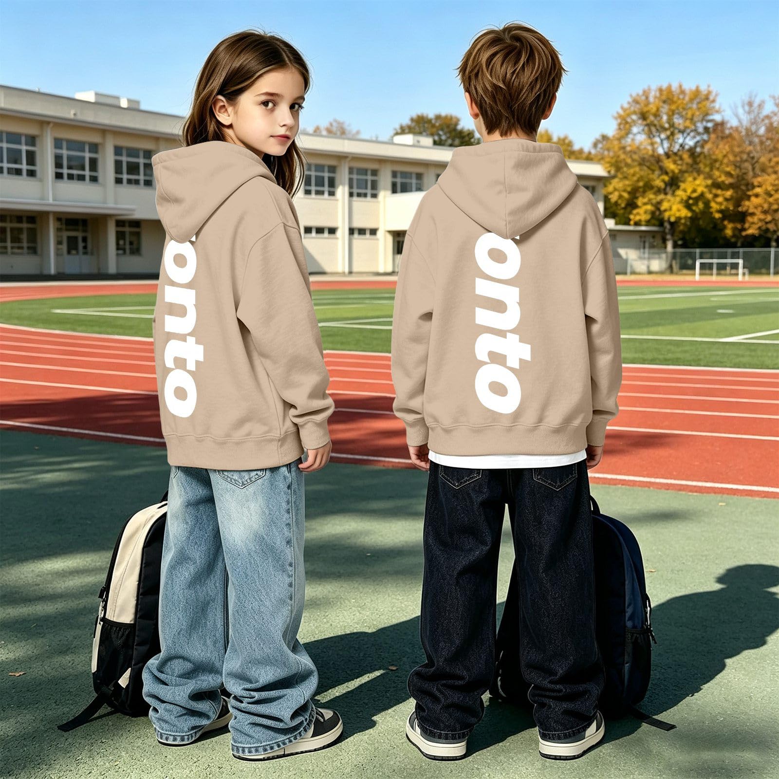 Felpa Oversize con Cappuccio e Stampa Urbana per Ragazzo, Maniche Lunghe, Stile Streetwear, Casual e Comoda per Bambini.