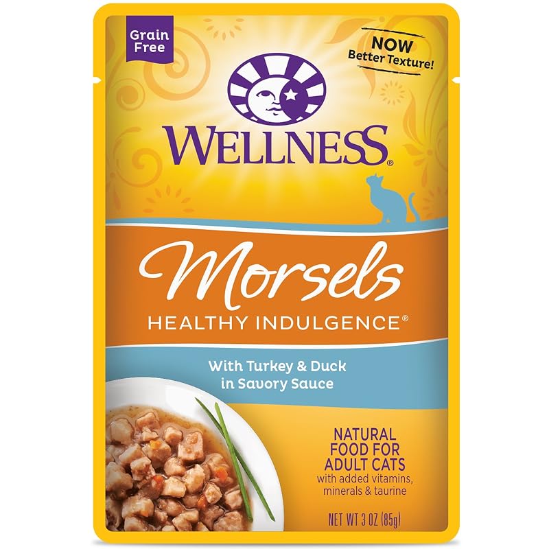 Ração úmida para gatos adultos Wellness Healthy Indulgence, sachê sem grãos com peru e pato, 85 g, pacote com 24