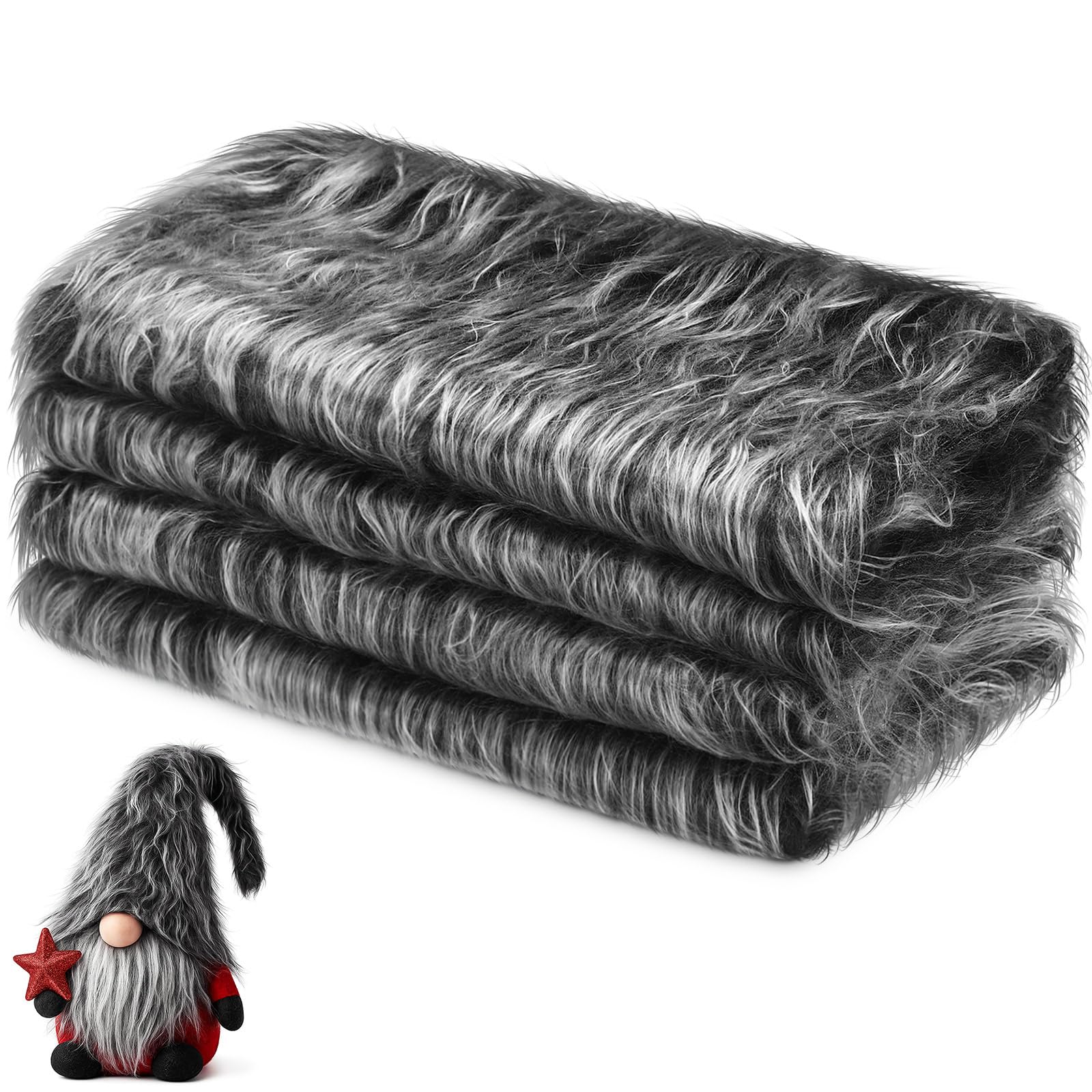 Jetec 4 Pcs Grey Faux Fur 10 x 20 Inch Gnome Beard Christmas Faux Fur Fabric Squares Fluffy Halloween Fabric Patches Winter Soft Plush for DIY Craft, Costume, Rugs, Cushion, Decoration