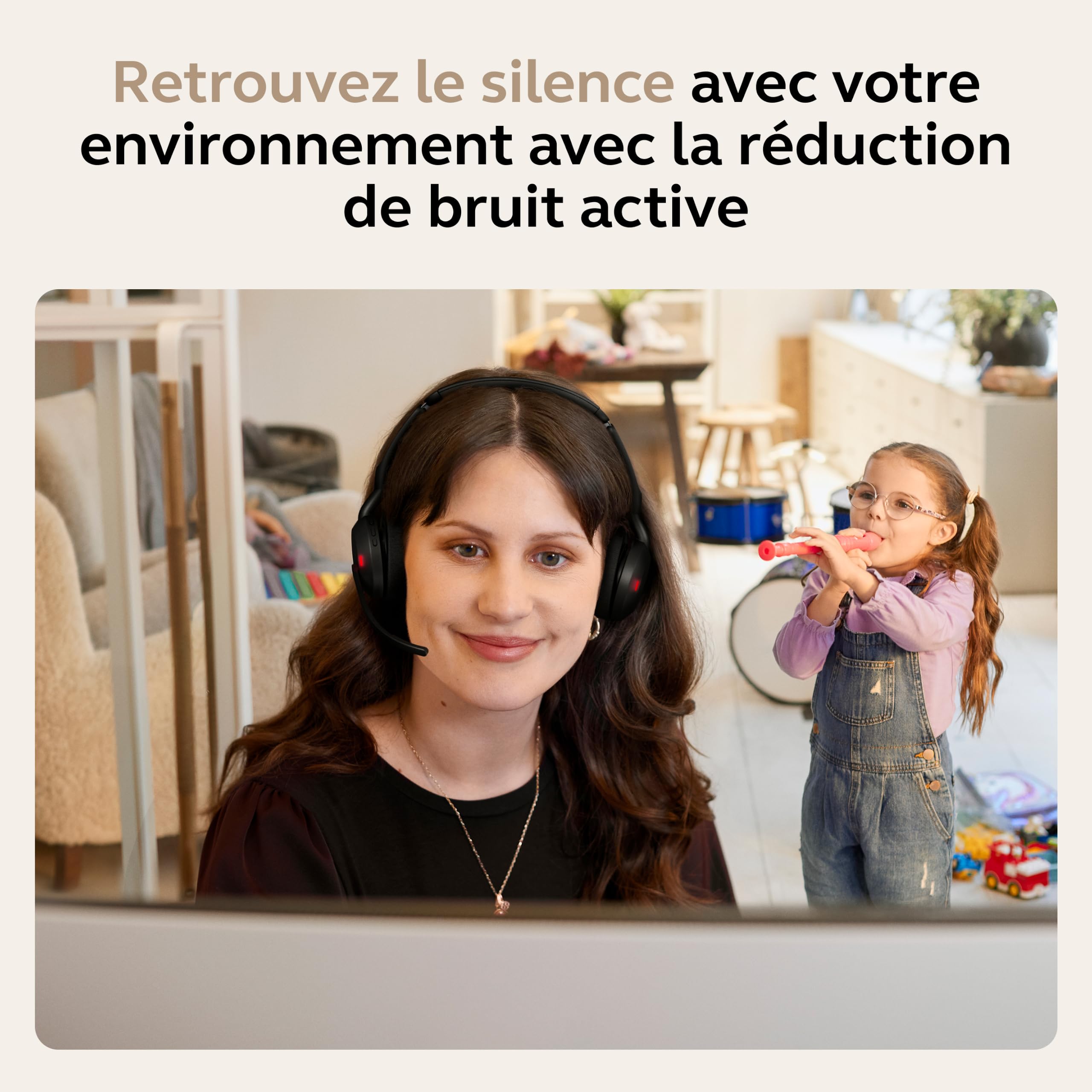 Jabra Evolve2 55, Casque Bluetooth Sans Fil, avec 4 Microphones, Réduction Active du Bruit, Design Léger, 18h Autonomie, Certifié MS Teams, Idéal Bureau & Maison, Noir