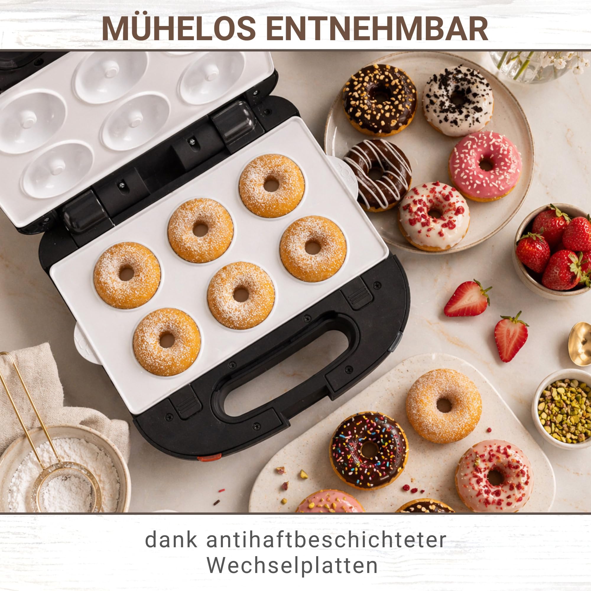 Syntrox Germany SM-1500W-Donut Maker - für 6 Donuts mit austauschbaren Keramik Wechselplatten