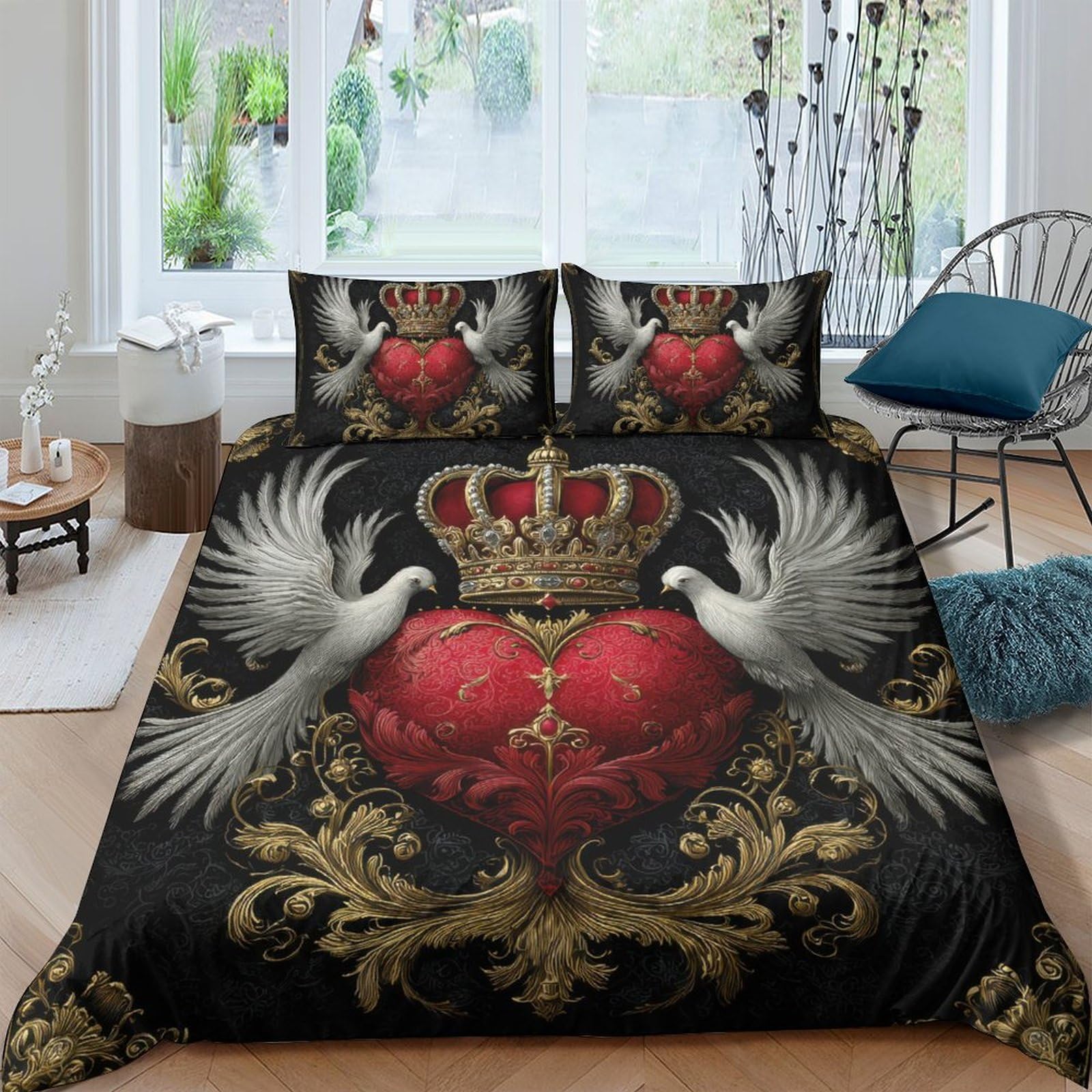 Ctjqhvkz Style-9 3D Printed Crowned Heart Fitted Sheet Microfiber Decorative Doves Bed Cover For Bedroom Guest Room Mattress Protection Single（135X200cm）