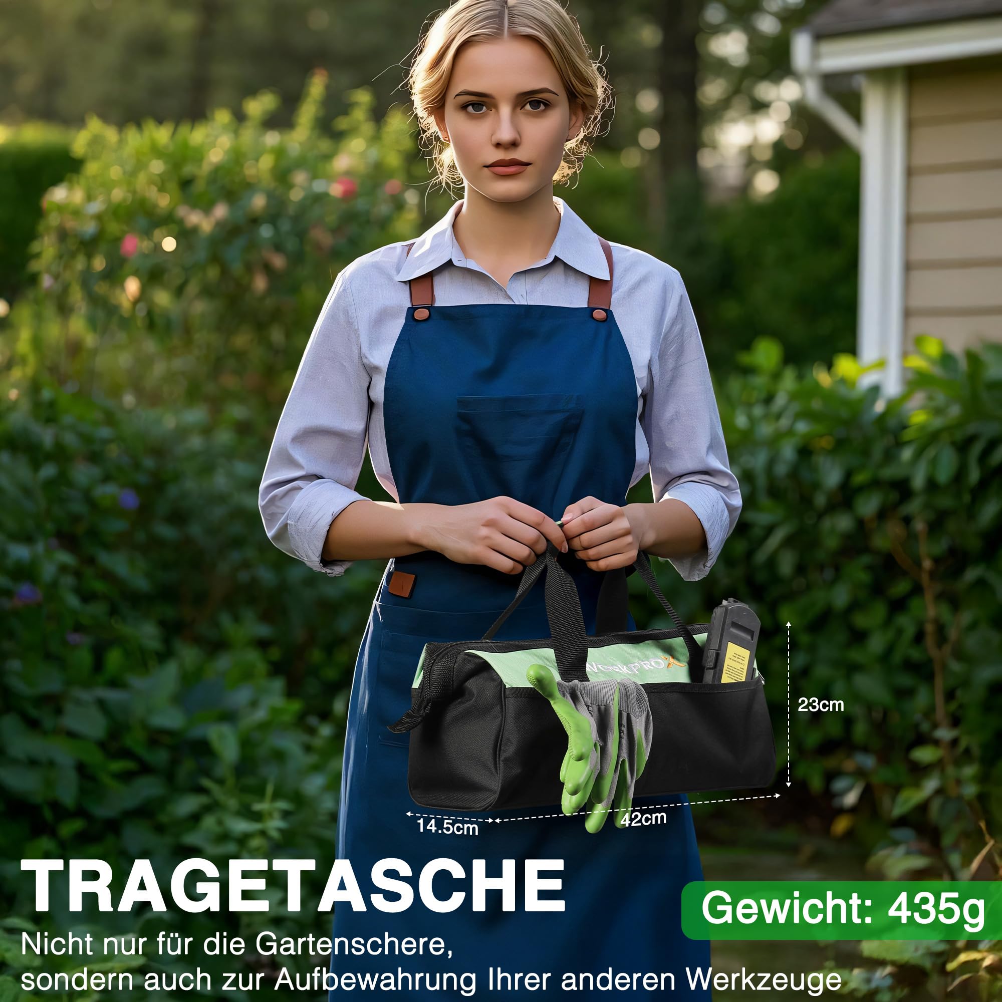 WORKPROX 20V Heckenschere Akku, 2-in-1 Elektrische Gartenschere mit 2 Messern, 2Ah Akku mit PowerBank Funktion & Typ-C Ladekabel, Strauchschere Schnittlänge 20cm, Grasschere Schnittbreite 14,5cm