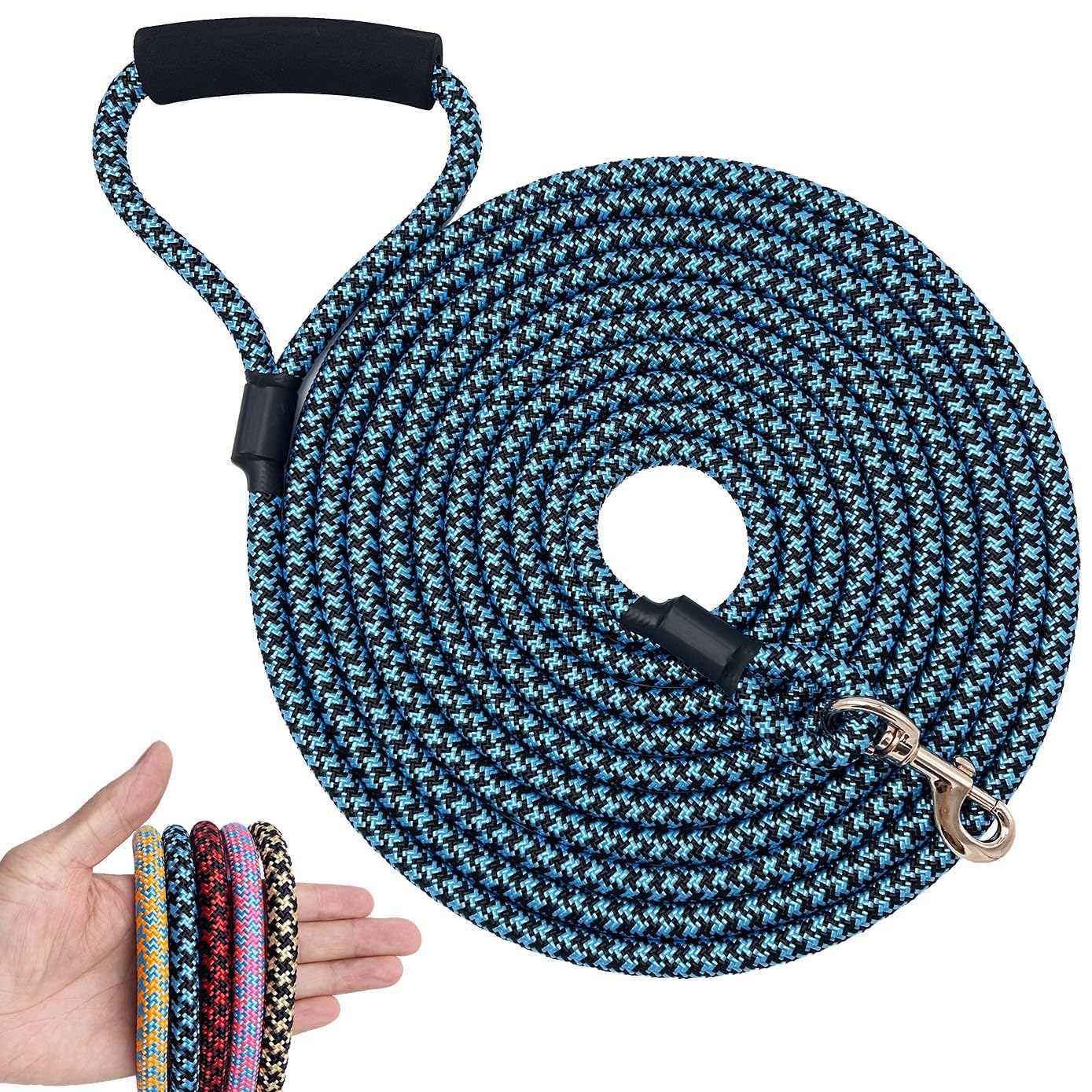 Shorven Nylon Strong Dog Rope Lead Leash Training Dog Lead with Soft Handle 6-20 FT Long Blue/Black (Dia:0.5" 15FT) โ image 1