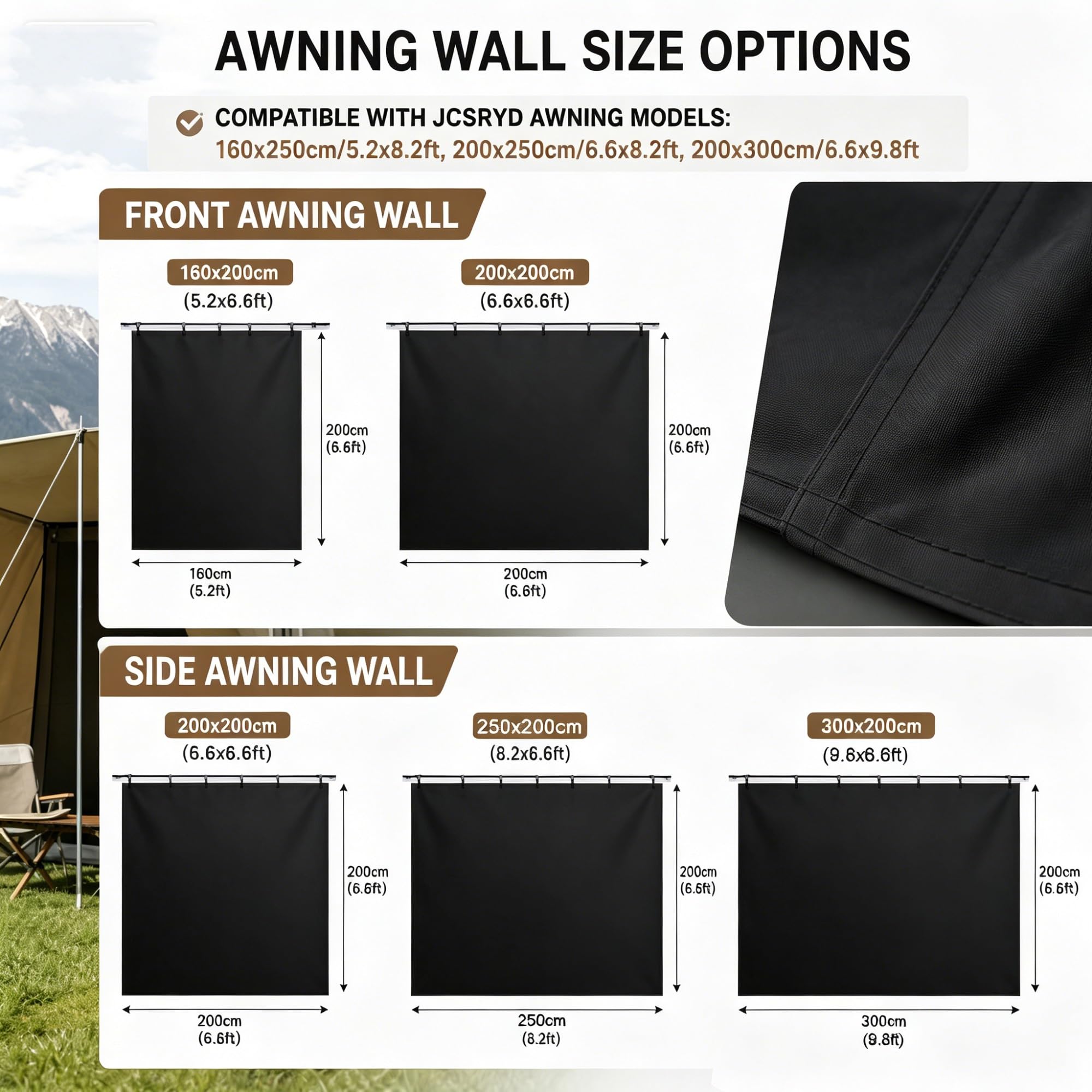 Mehrseitige Fahrzeug Vorzelt Erweiterungswand, Markise Auto 420D Oxford wasserdichte Vorzeltwand Set, UPF 50+ Sonnenschutz Verdeck für Camping Einsatz(Black,200x250cm/6.6x8.2ft)