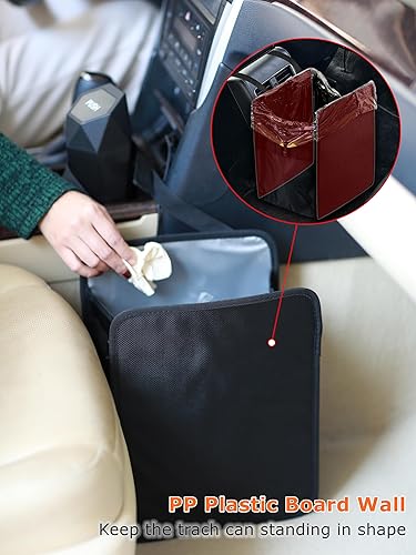 Miniatura 4 de Ginsco Basurero plegable de piel sintética para automóvil de 3 galones, cubo de basura colgante a prueba de fugas, bote de automóvil resistente al