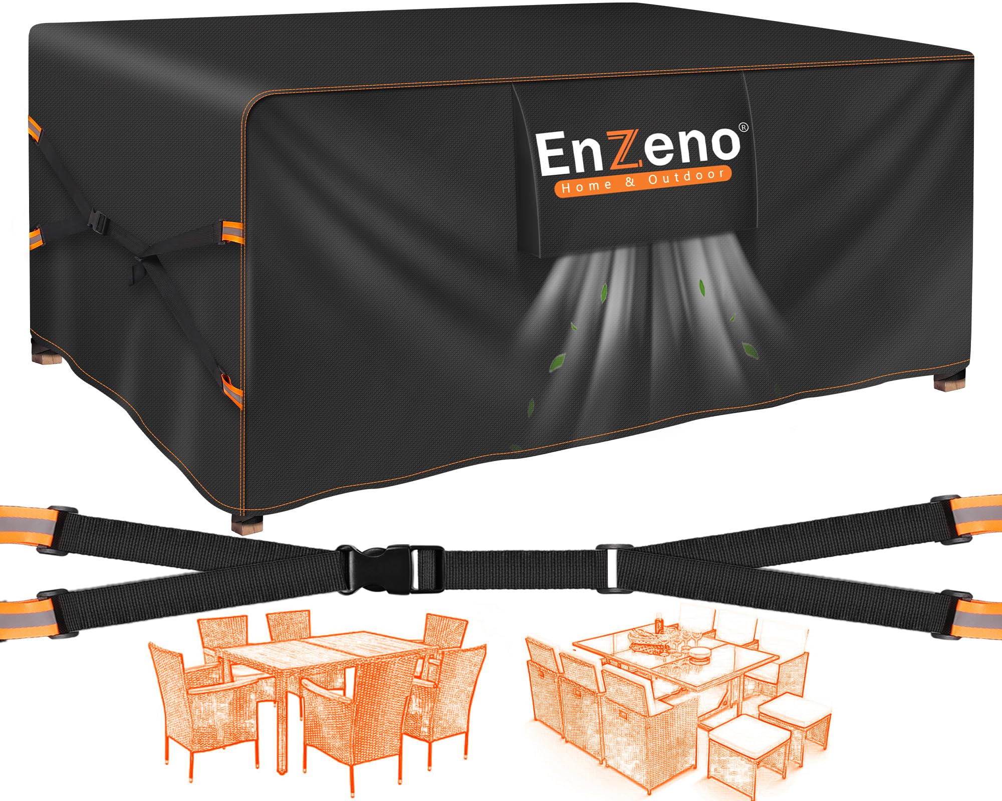 Enzeno New Upgrade Garden Furniture Covers,180x120x74cm Outdoor Table Cover Waterproof,500D Heavy Duty Patio Furniture Cover,Wider Vents for Outdoor Rectangle/Rectangular Table and Chair Set Covers. — view 12