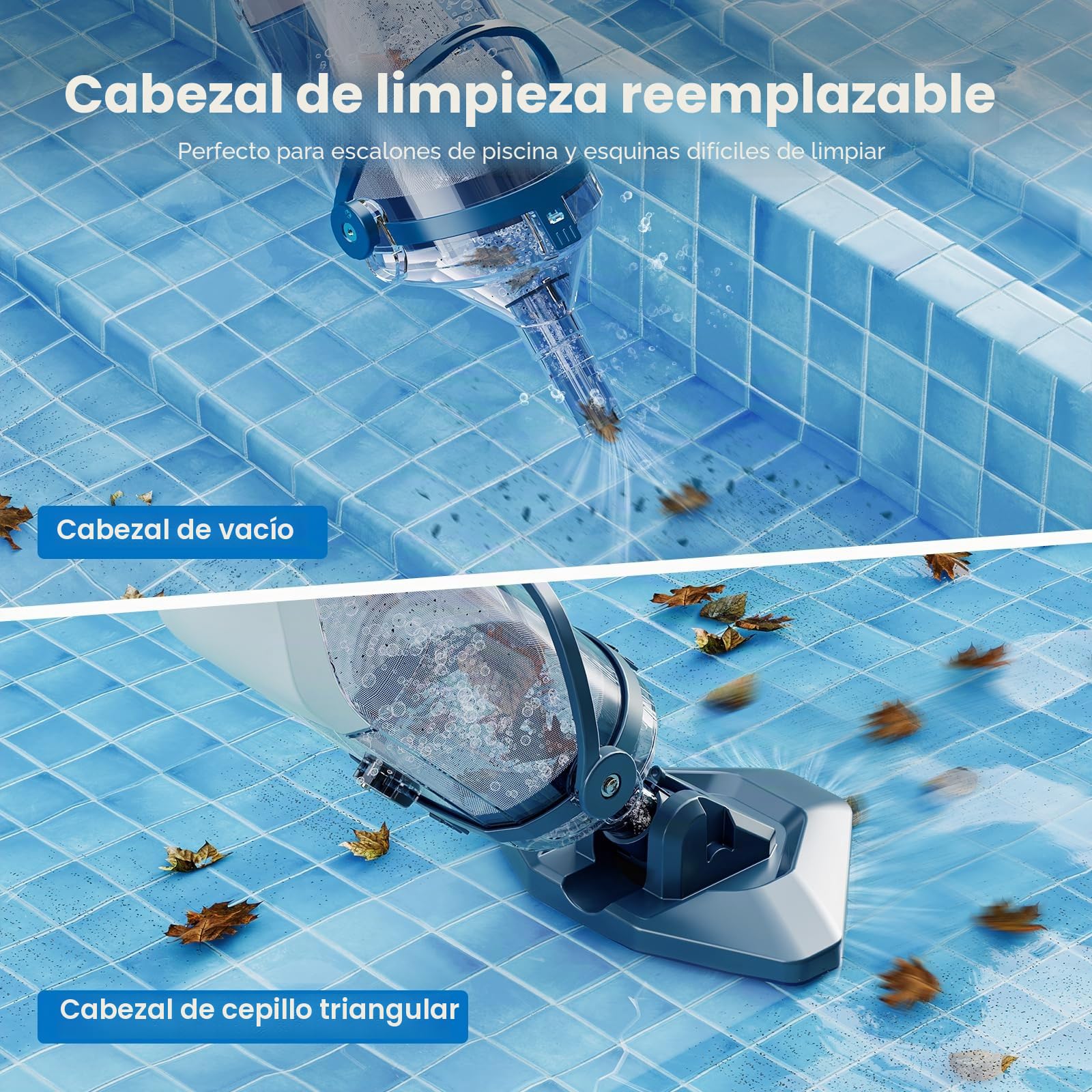 Enhulk Aspirador de Piscina con batería, hasta 60 Minutos de autonomía, Aspirador de Piscina con pértiga telescópica, succión de 4200 l/h, Ideal para Piscinas elevadas, spas y más, Azul