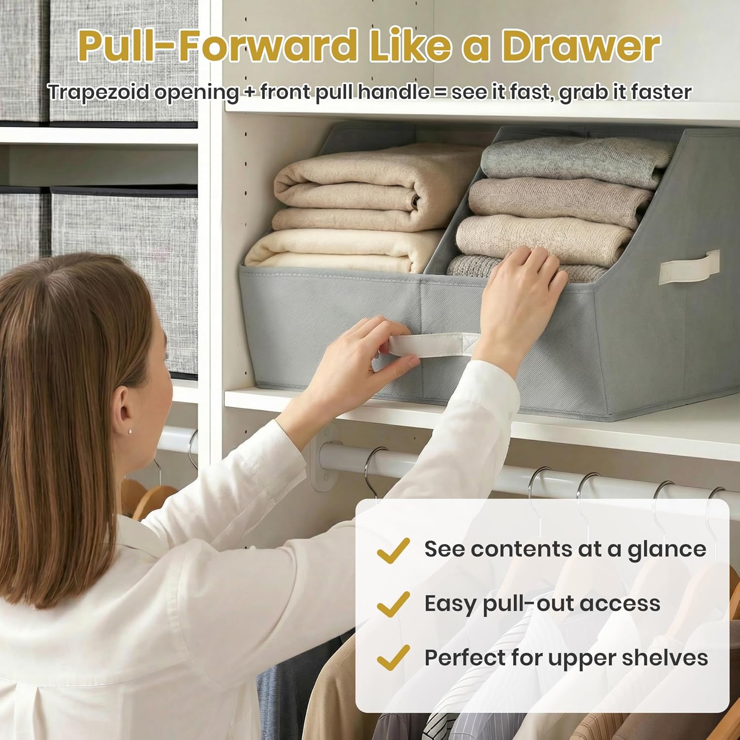 Trapezoid Storage Bin - UPGRADED HEIGHT Closet Organizers And Storage W/ Handles & Adjustable Dividers, Fabric Collapsible Storage Bins For Clothes Storage & Shelf Organizer (6pcs, Medium, Ivory)