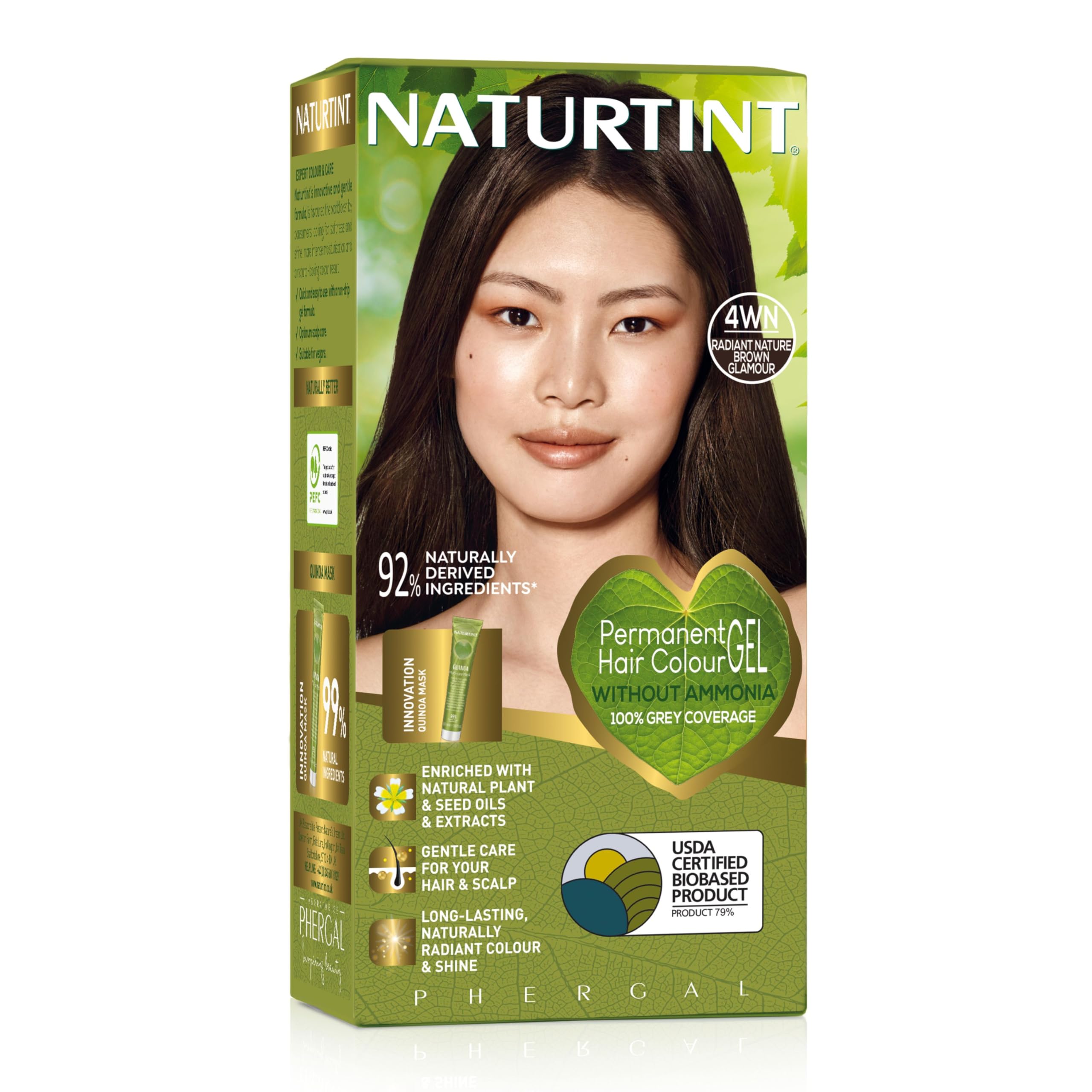 Naturtint Permanent Hair Colour Gel 4WN Radiant Nature Brown Glamour, Plant Enriched, Biobased, Ammonia Free, Long Lasting Grey Coverage and Radiant Colour, Nourishment and Protection