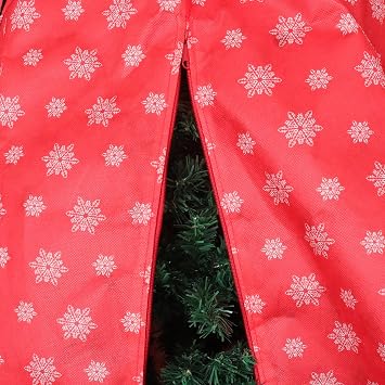 Christmas Tree Cover,Durable Upright Xmas Tree Storage Bag with Zipper & Drawstring for up to 6 Foot Artificial Tree Standing with Ornaments,Dustproof - Snow Printing Red