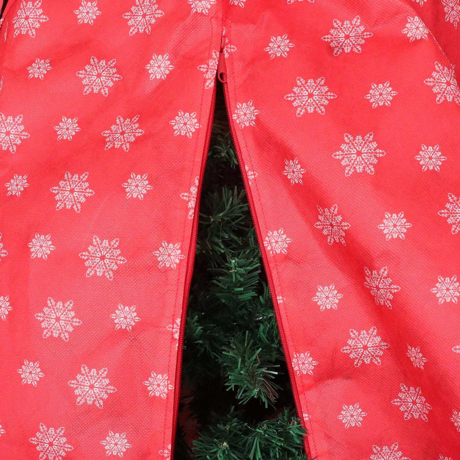 Delixike Upright Christmas Tree Storage Bag, Adjustable Straps, Tear Resistant, 7.5Foot Trees - Snow Printing Red - Image 3